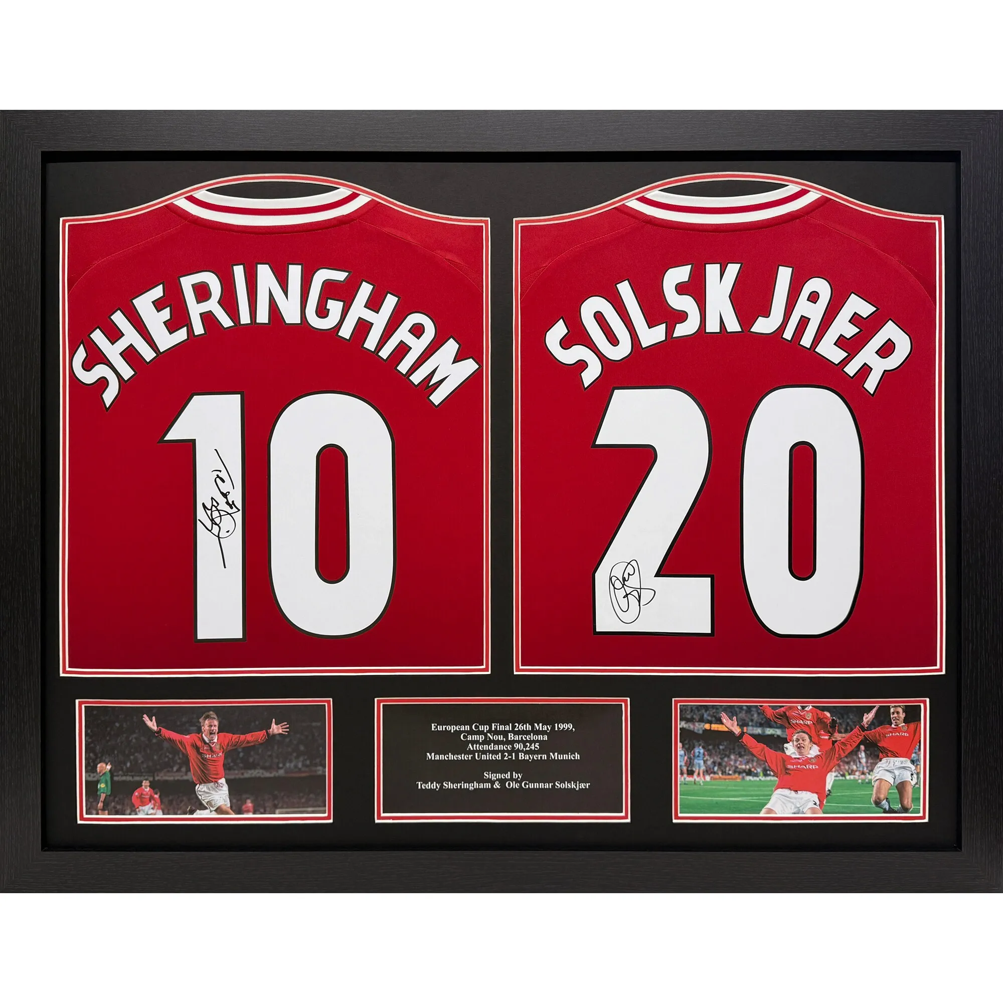 Manchester United Solskjaer & Sheringham Framed Double Signed Shirt Display Framed