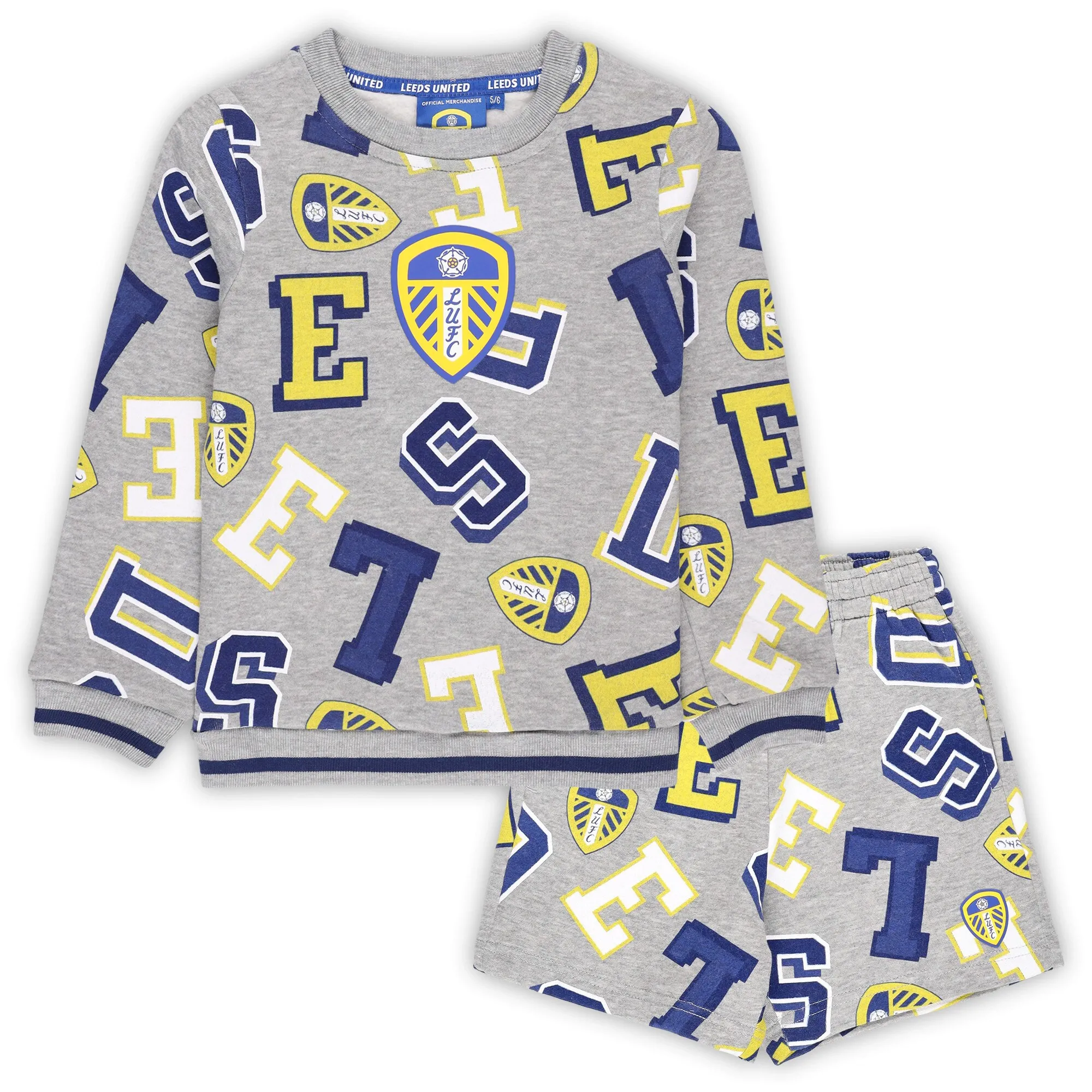 Leeds United All Over Print Set - Grey Marl - Boys