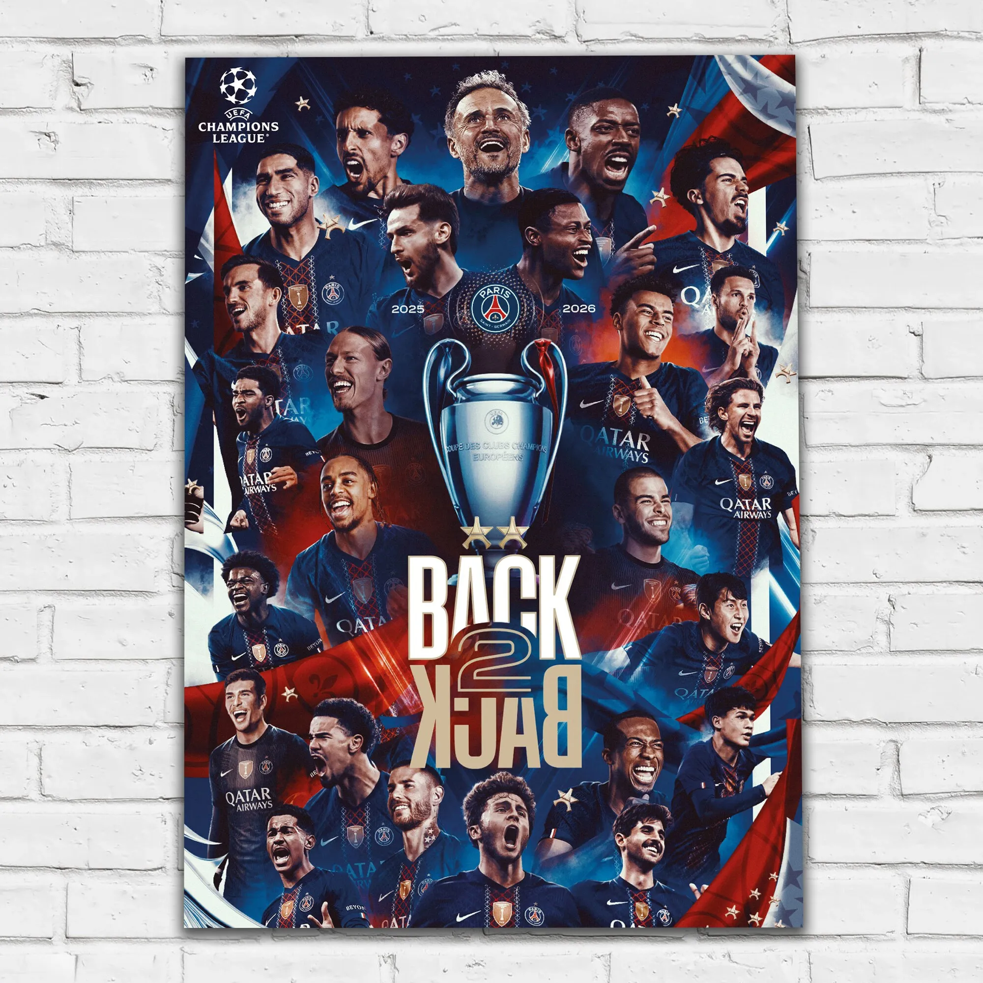 PSG Back 2 Back European Champions Print - Unframed A2