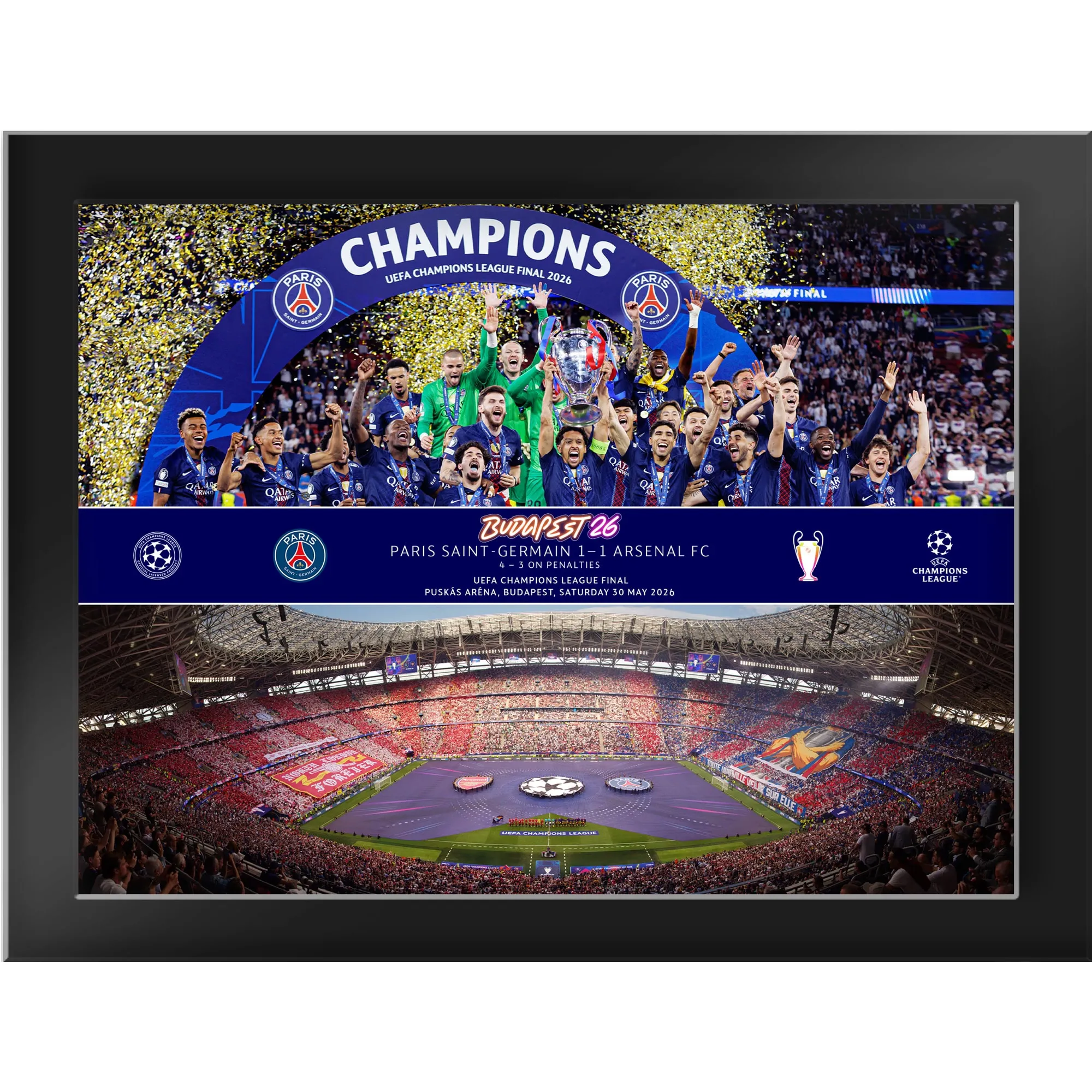 PSG 2026 Champions League Final 8x6 Celebration Montage Print - Tempered Glass Frame