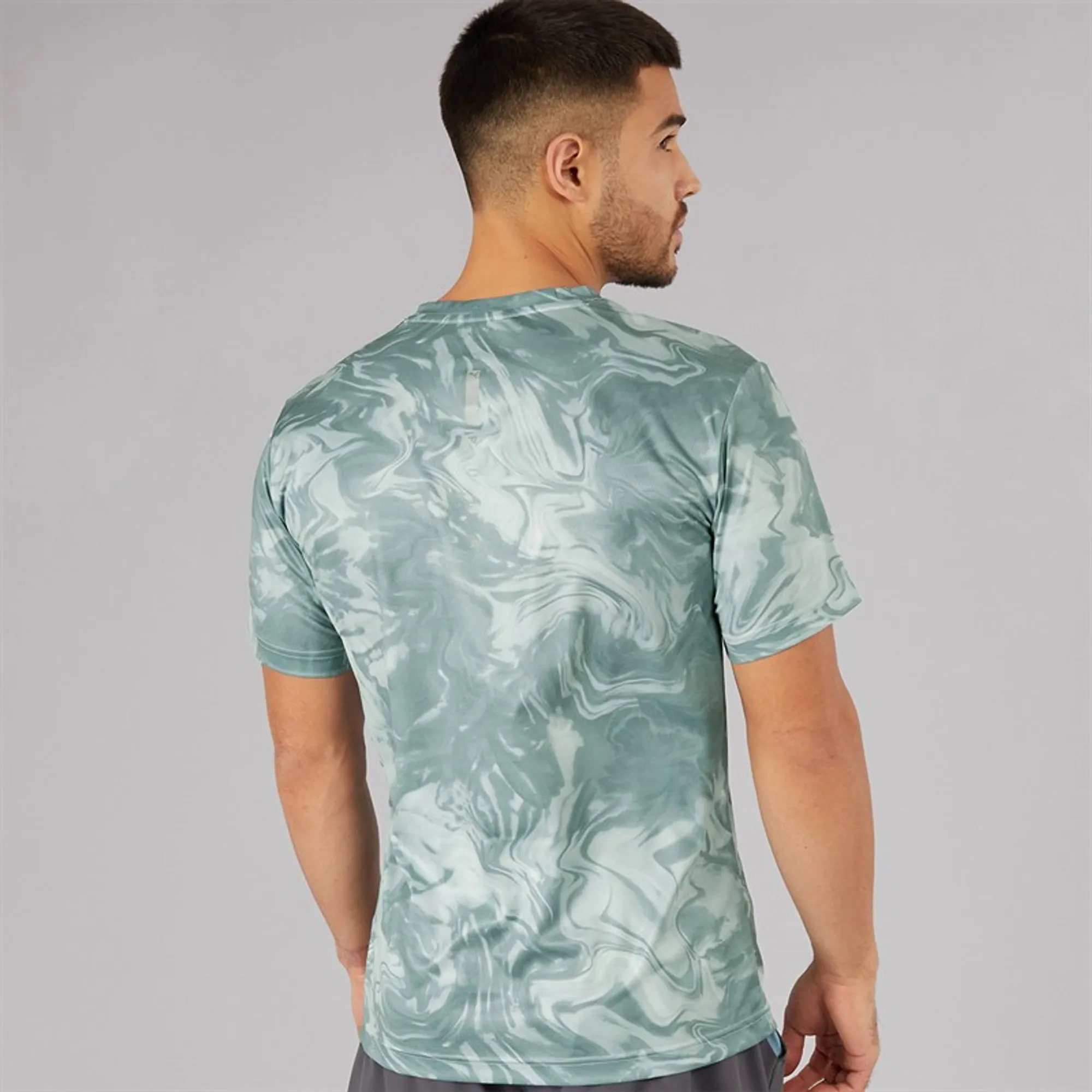 Puma Mens Train All Day Marble Print Training Top Sea Glass