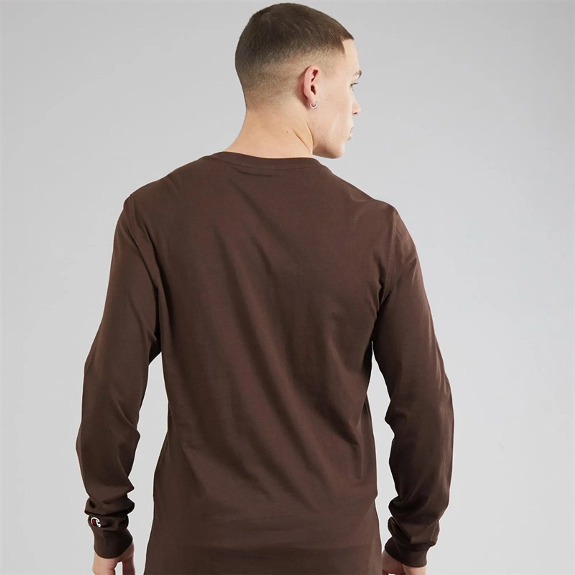 Champion Mens Core Icons Heritage Logo Long Sleeve T-Shirt Chocolate