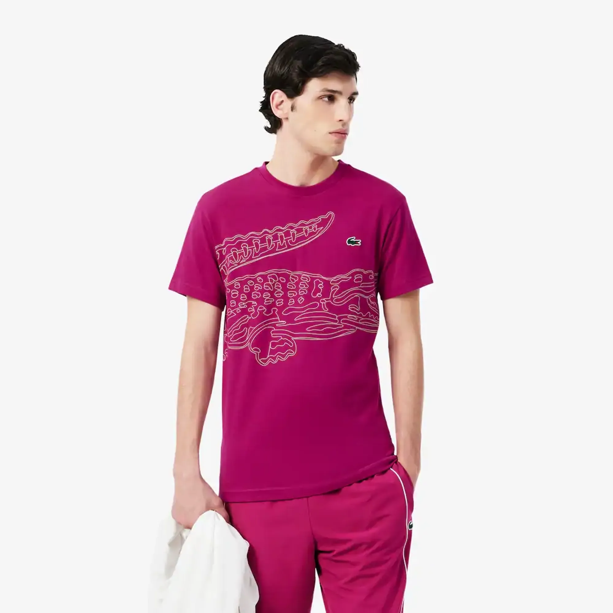 Lacoste Ultra Dry Crocodile Print Sport T-shirt - Rose Fushia / Gris