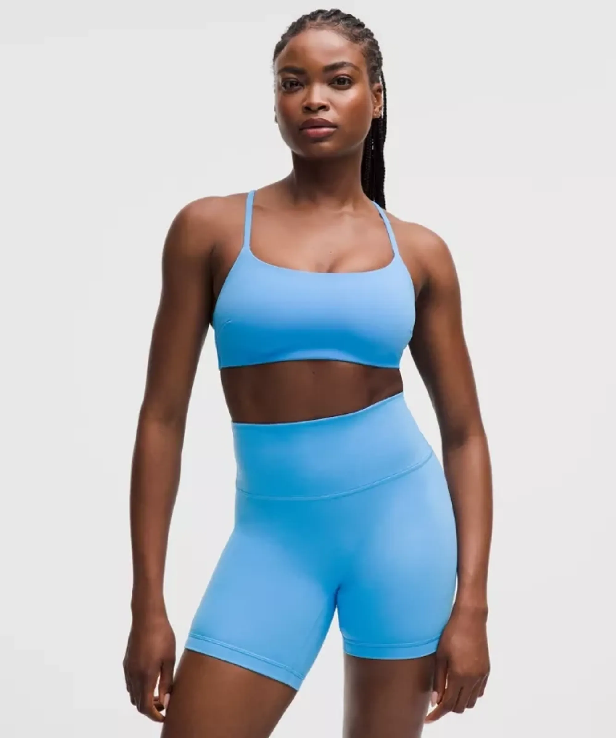 lululemon – Women's Wunder Train Strappy Racer Sports Bra Light Support, C/D Cup – Color Blue – Size 2