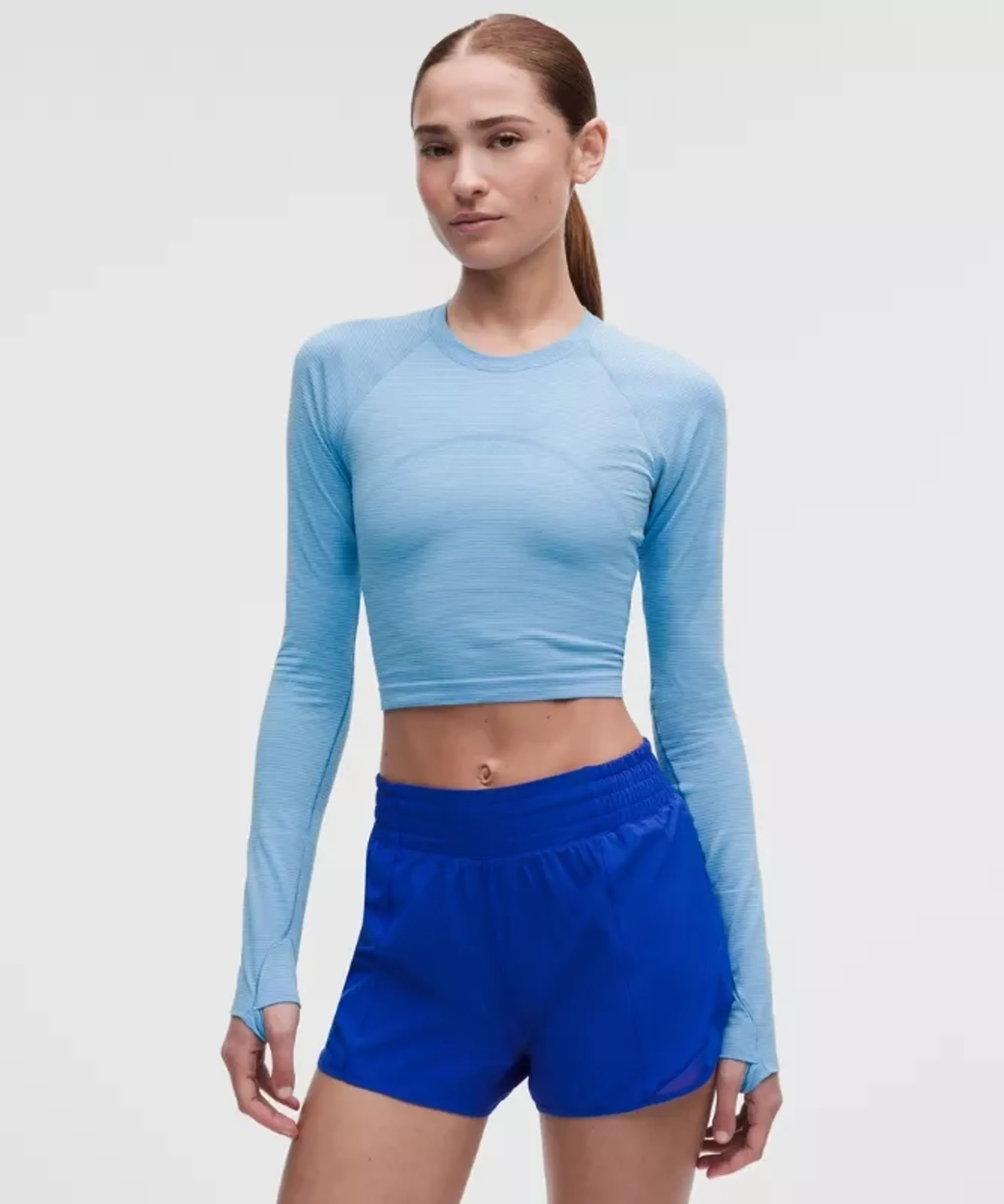 lululemon – Women's Swiftly Tech Cropped Long-Sleeve Shirt 2.0 – Color White/Blue – Size 6
