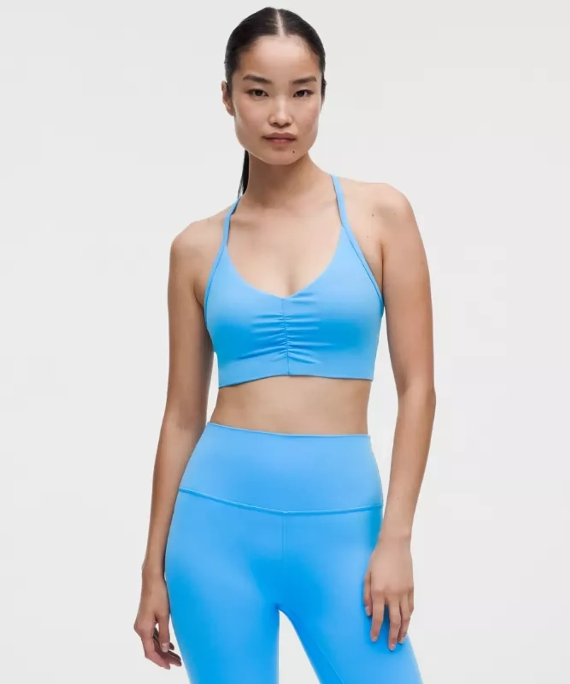 lululemon – Women's Flow Y Ruched Sports Bra Light Support, B/C Cup – Color Blue – Size XS