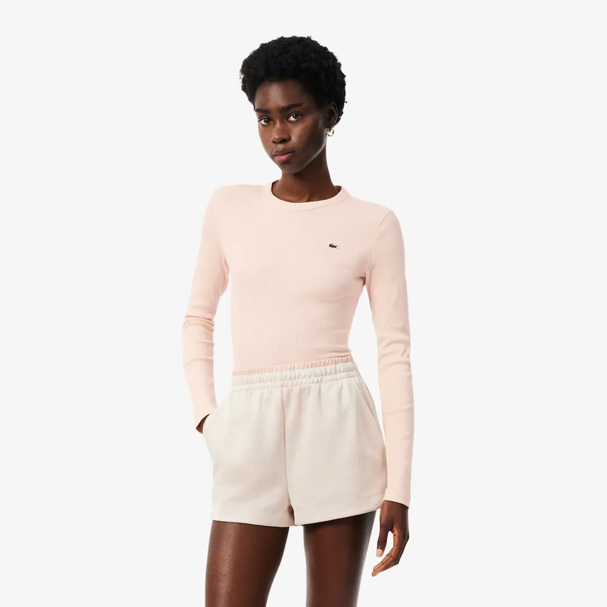 Lacoste Slim Fit Ribbed Cotton T-shirt - Rose