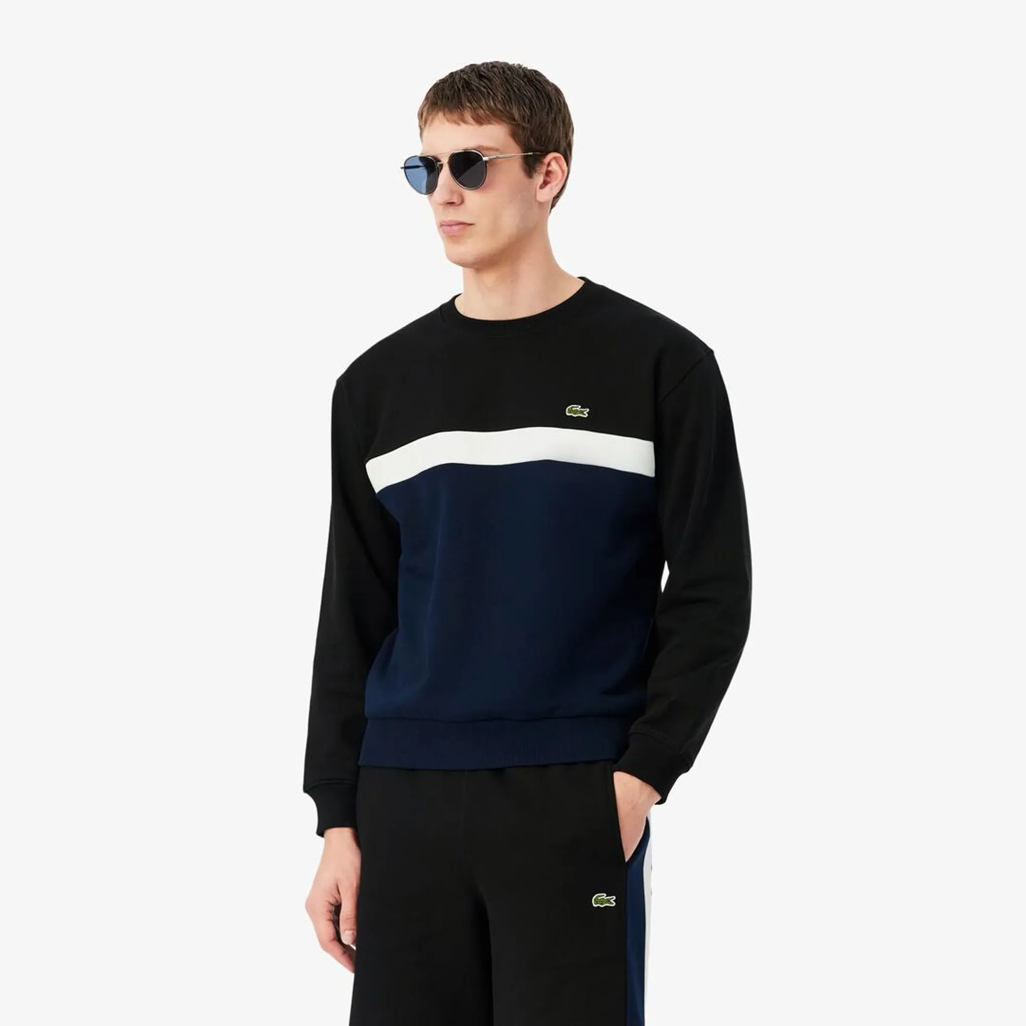 Lacoste Colour-block Fleece Sweatshirt - Noir / Bleu Marine