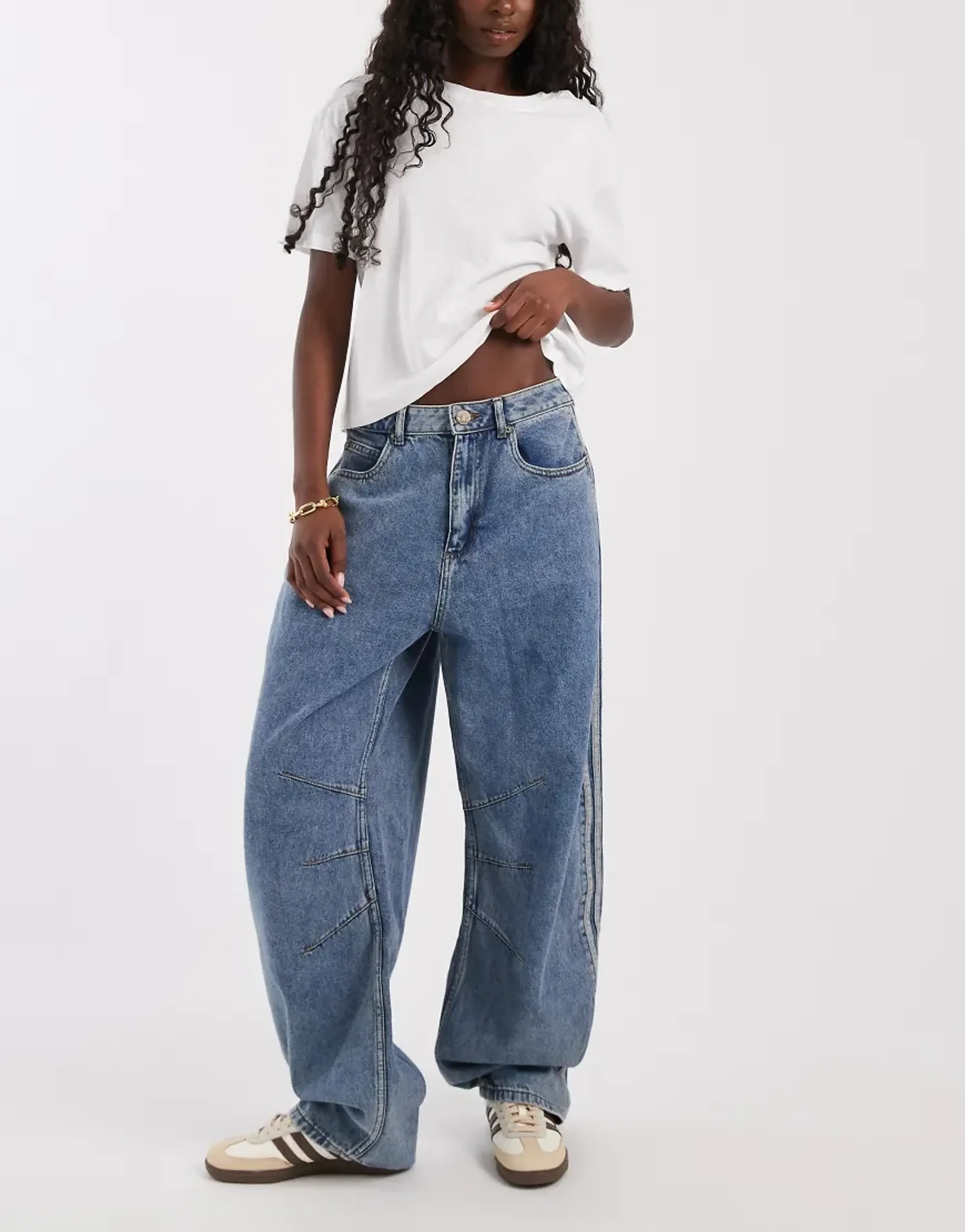 Adidas Originals Barrel Leg Jeans In Lightwash Blue