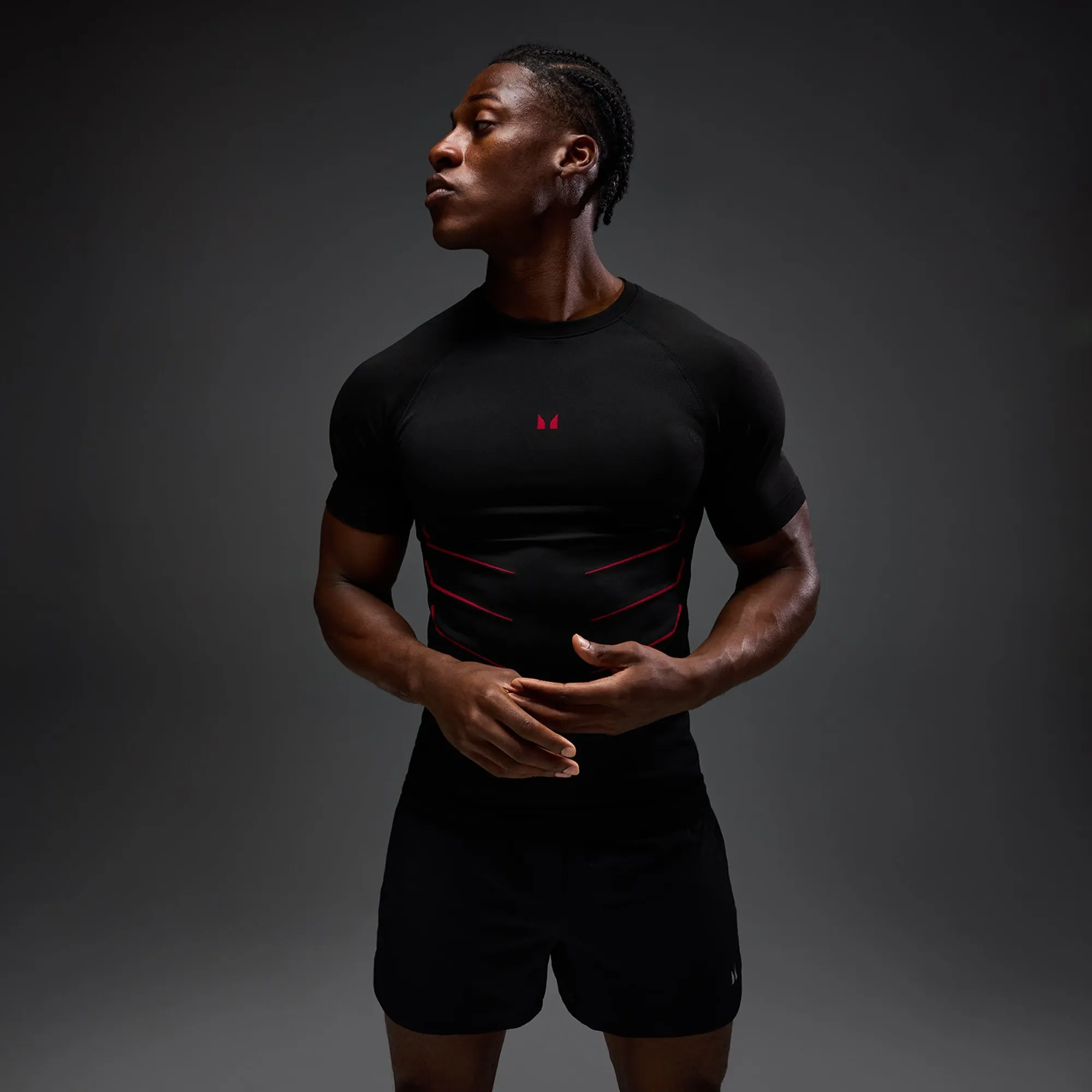 MP Men's Hero Muscle Fit Seamless T-Shirt - Washed Black/Hero Red - XS