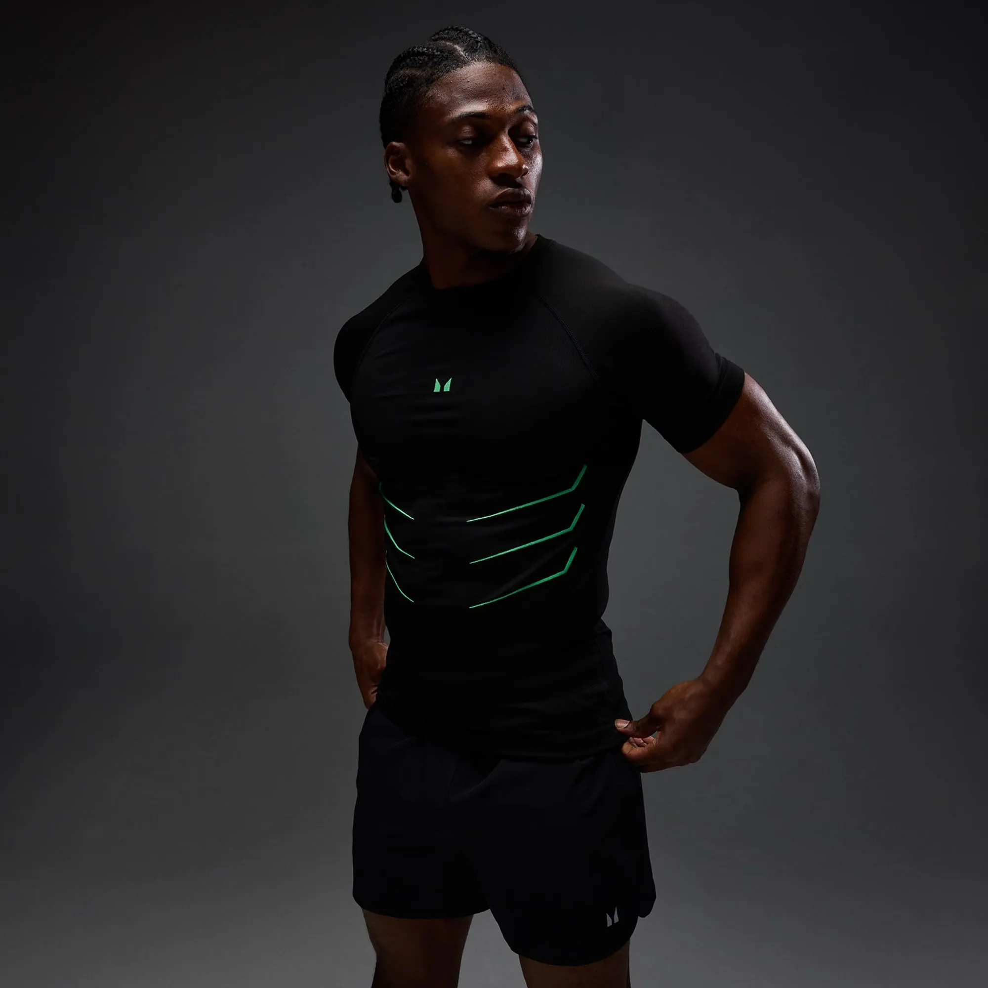MP Men's Hero Muscle Fit Seamless T-Shirt - Washed Black/Alpha Green - XS