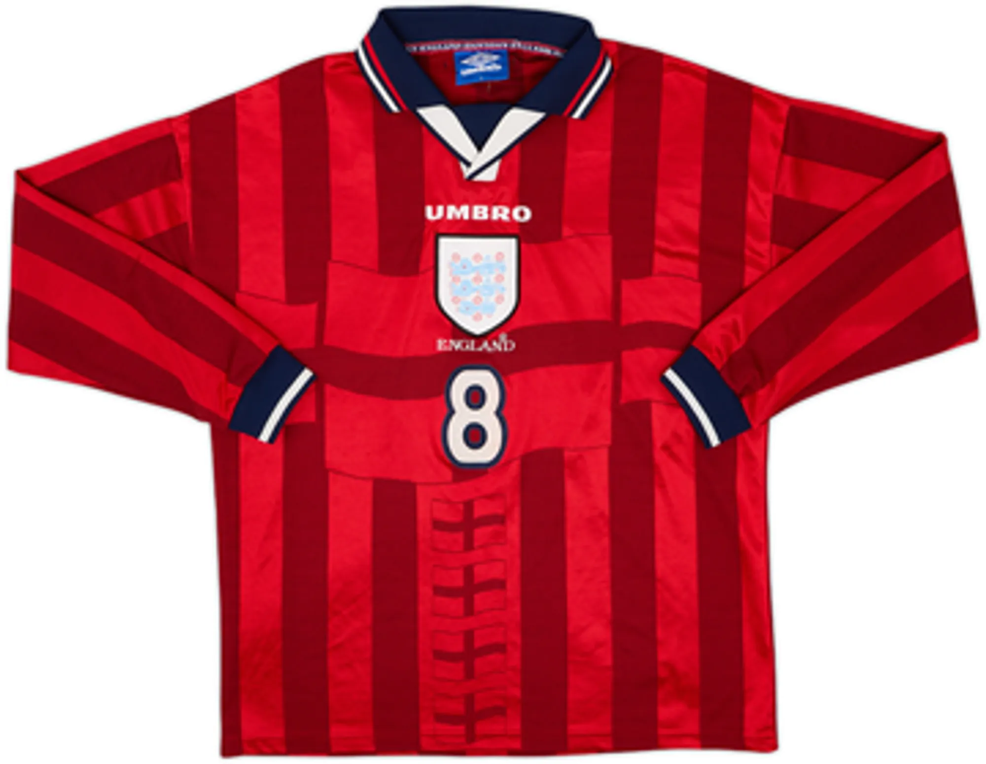 1997-99 England Away L/S Shirt Gascoigne #8 - 6/10 - (L)