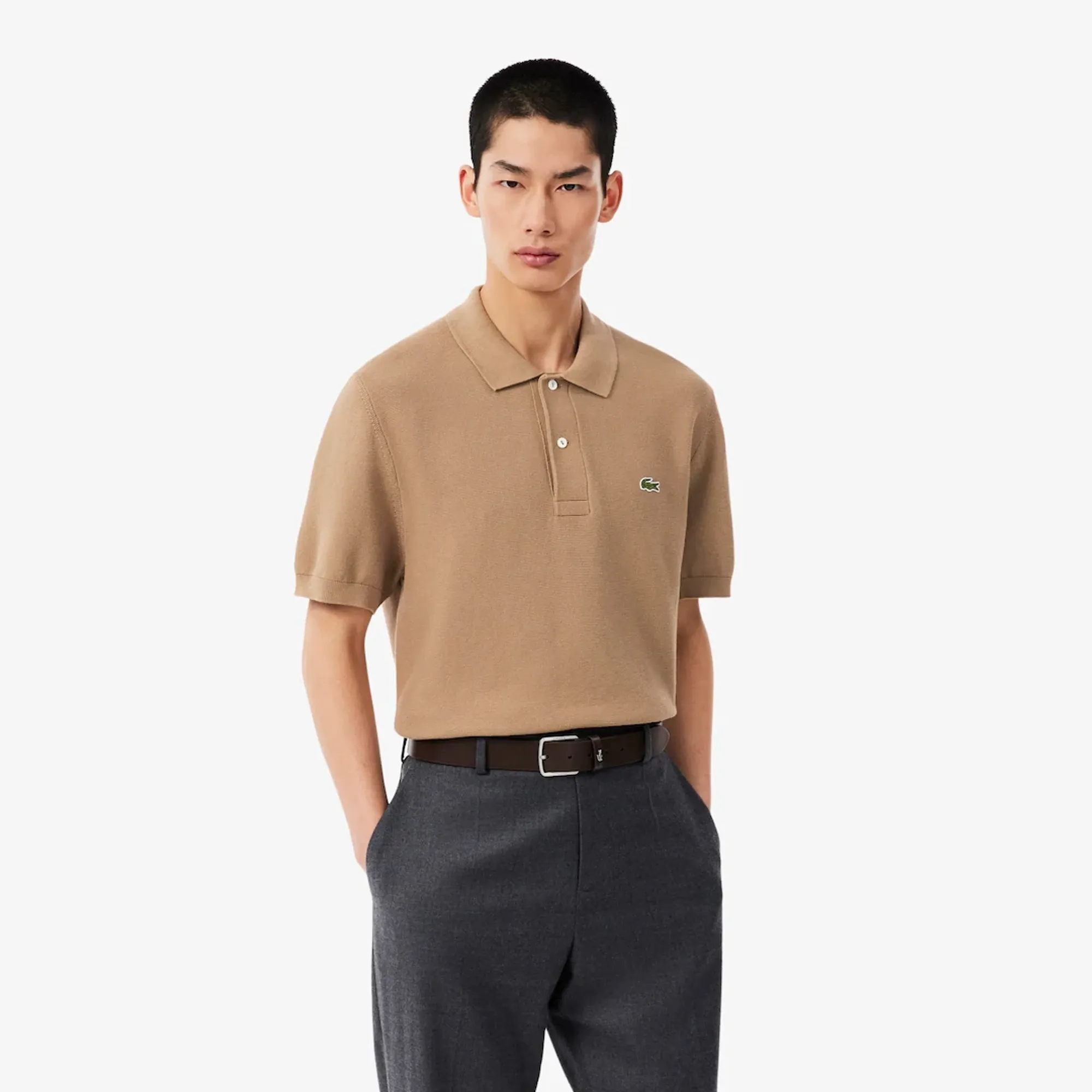 Lacoste Classic Fit Knitted Polo Shirt - Brown