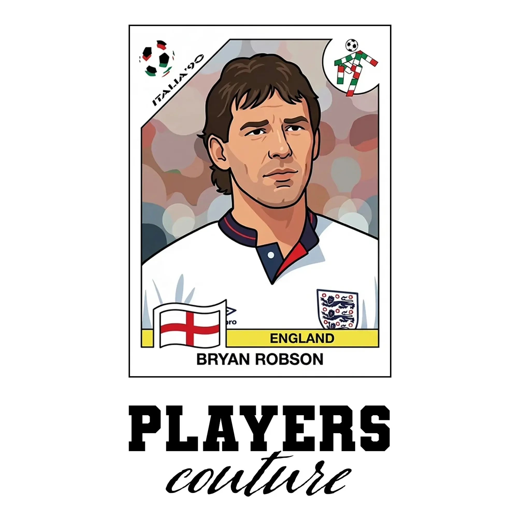 Bryan Robson 90 World Cup Sticker Men's T-Shirt - White
