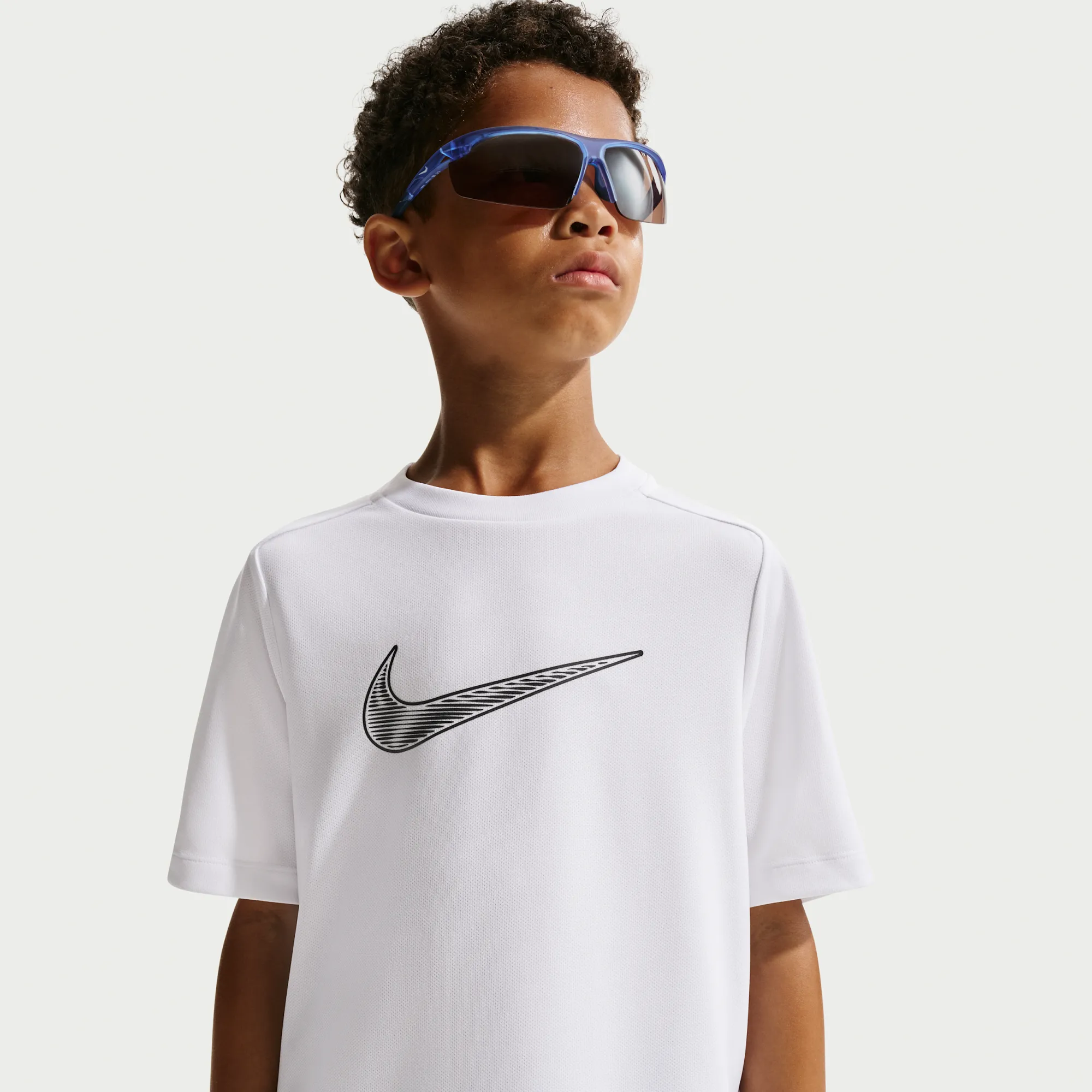 Nike Multi Older Kids' (Boys') Dri-FIT Short-Sleeve Training Top - White - Polyester
