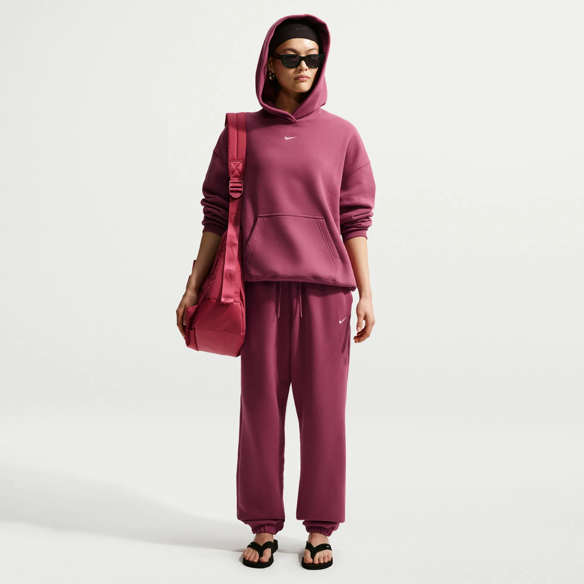 Nike Studio Medium Weight High-Rise Oversized Cuffed Trousers - Pink Smoke - Fleece