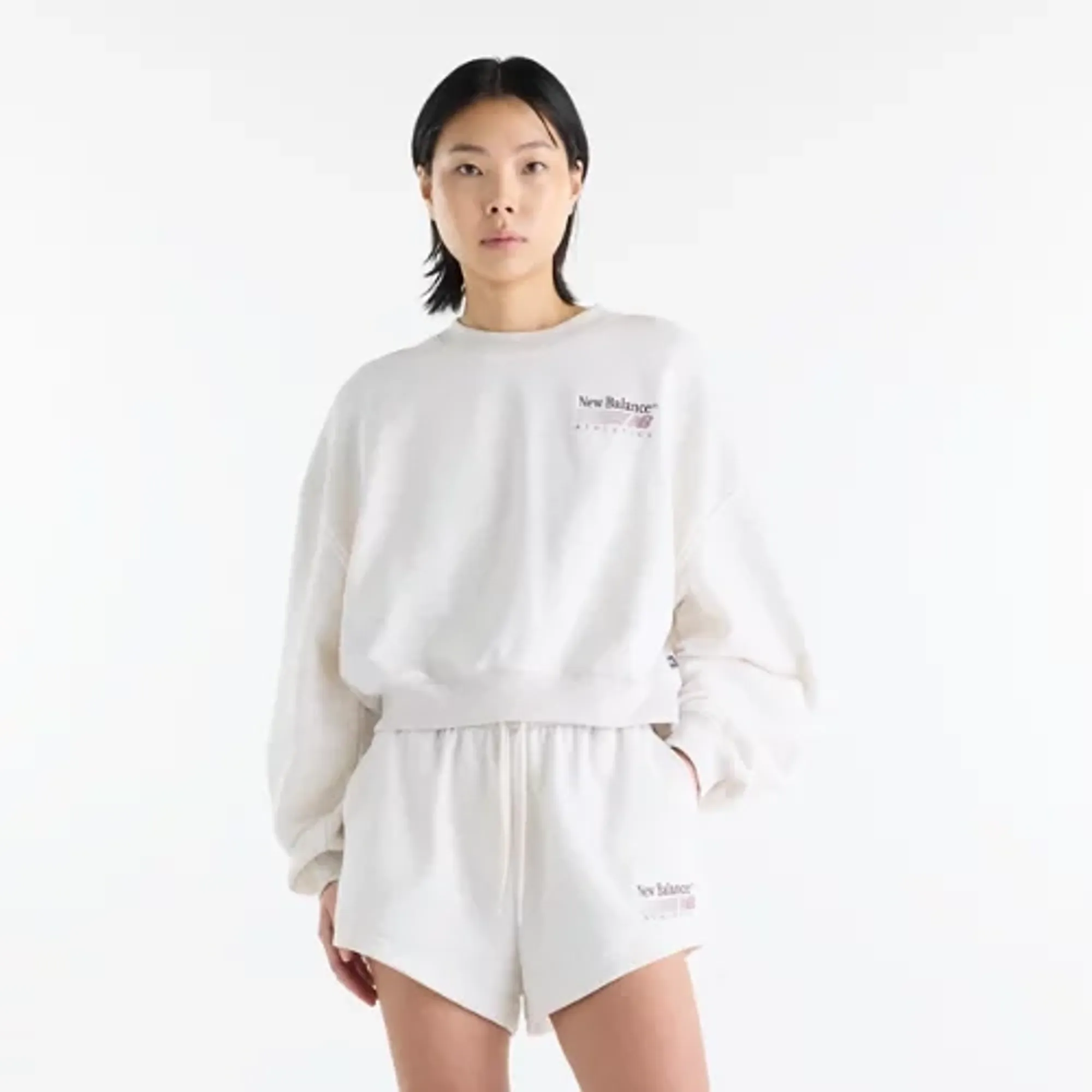 New Balance Women's Trackside French Terry Short in Beige Cotton Fleece