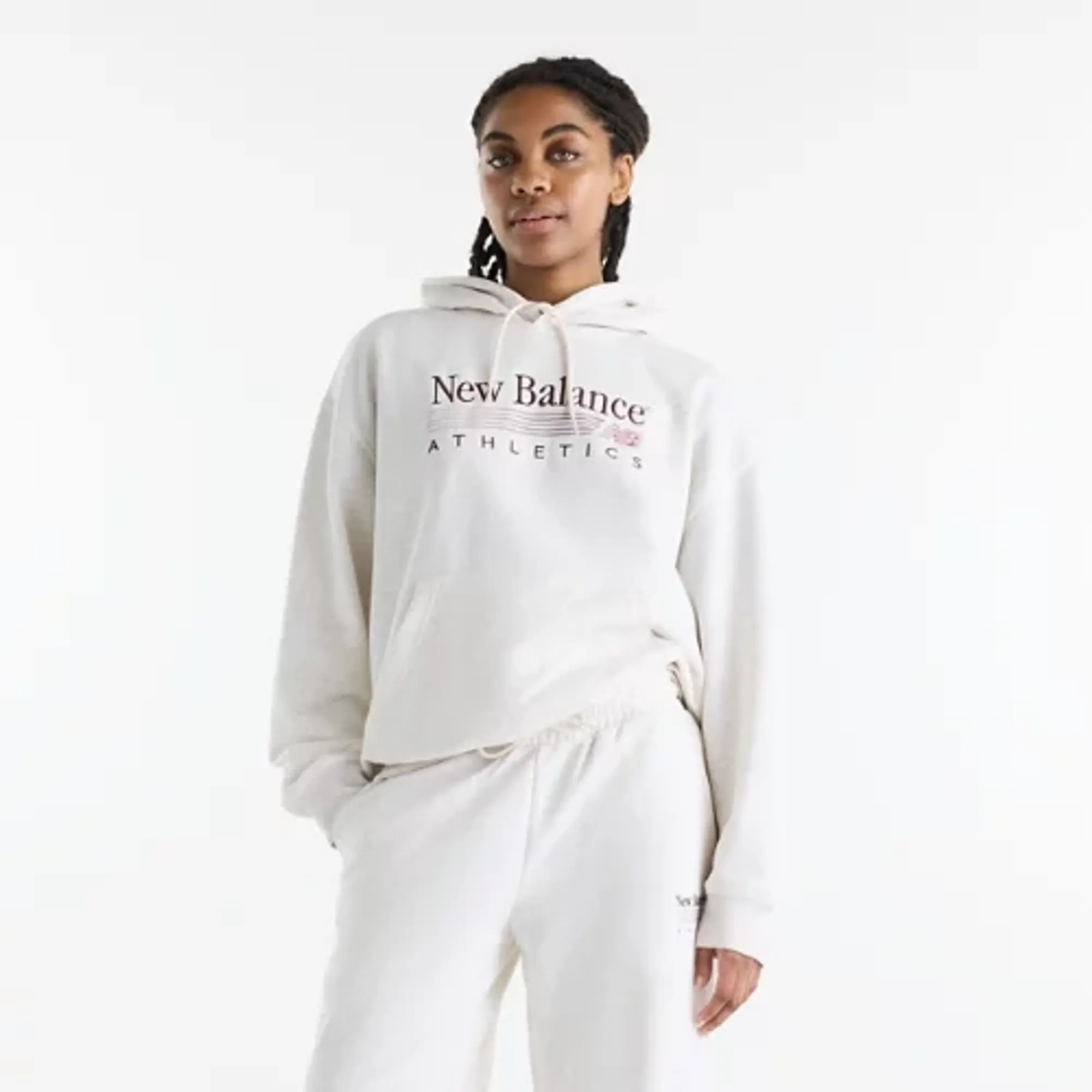 New Balance Women's Trackside French Terry Pant in Beige Cotton Fleece