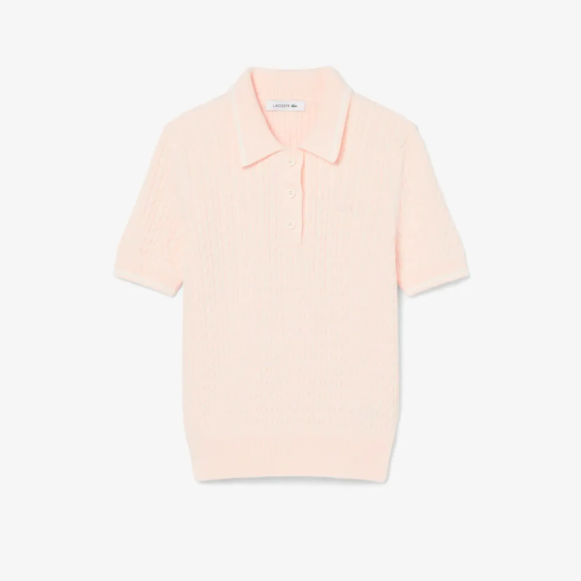 Lacoste Striped Cable Knit Polo Collar Sweater - Rose