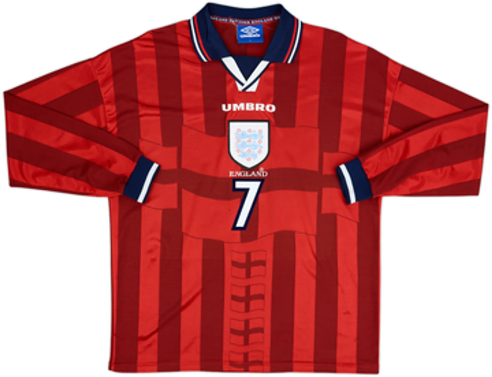 1997-99 England Away L/S Shirt Beckham #7 - 6/10 - (L)