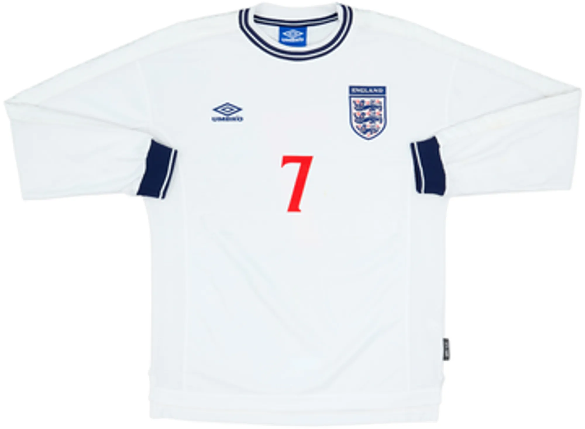 1999-01 England Home L/S Shirt Beckham #7 - 7/10 - (L)