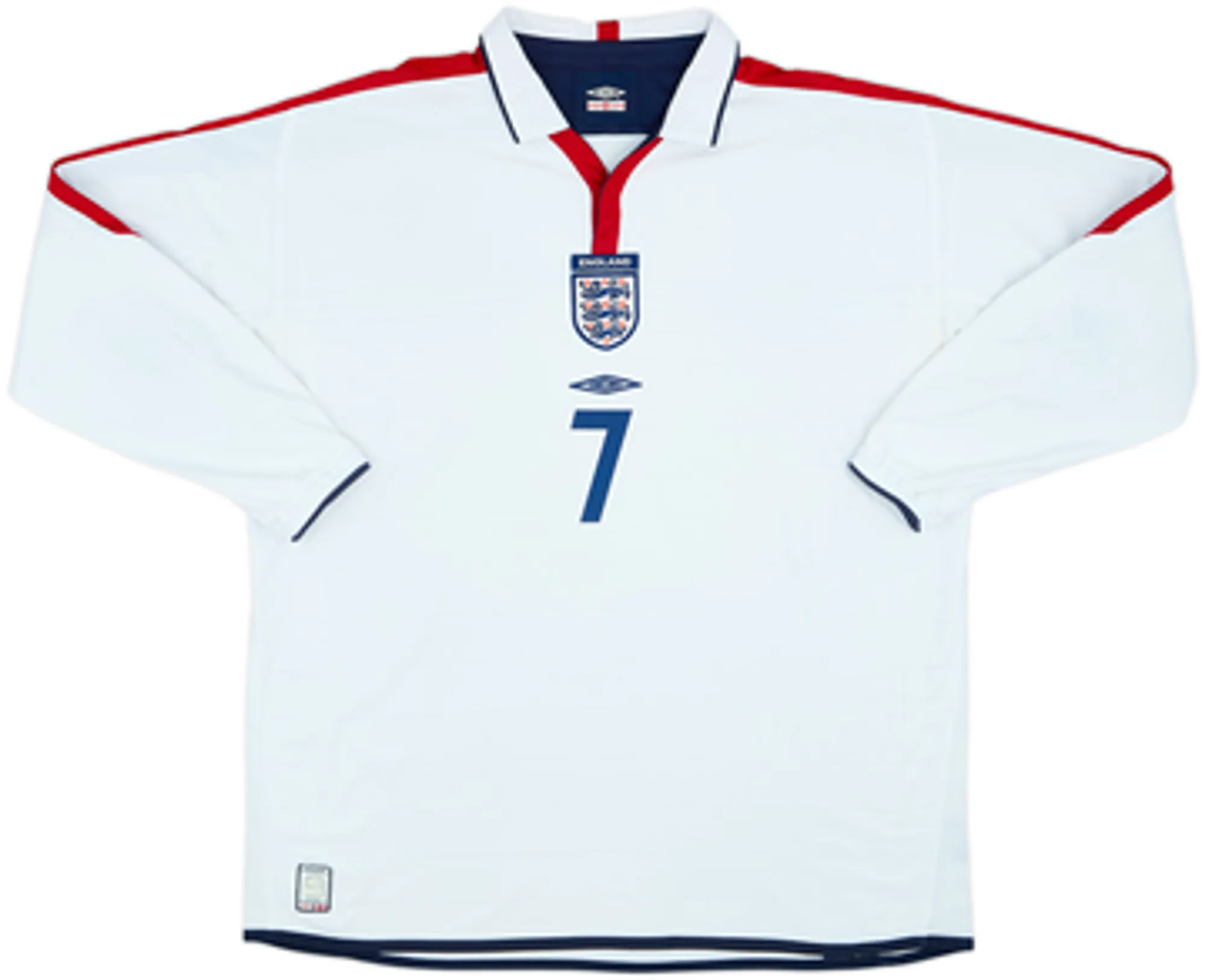 2003-05 England Home L/S Shirt Beckham #7 - 6/10 - (XXL)