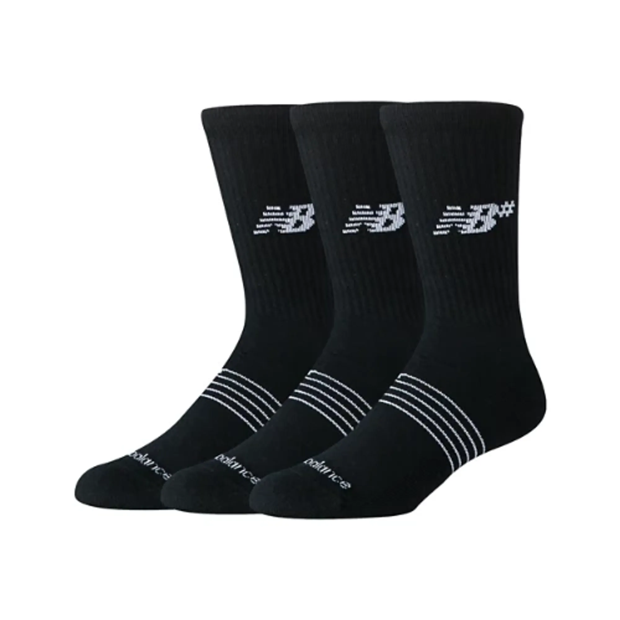 New Balance Unisex Active Numeric Crew Socks 3 Pack in Black Polyester
