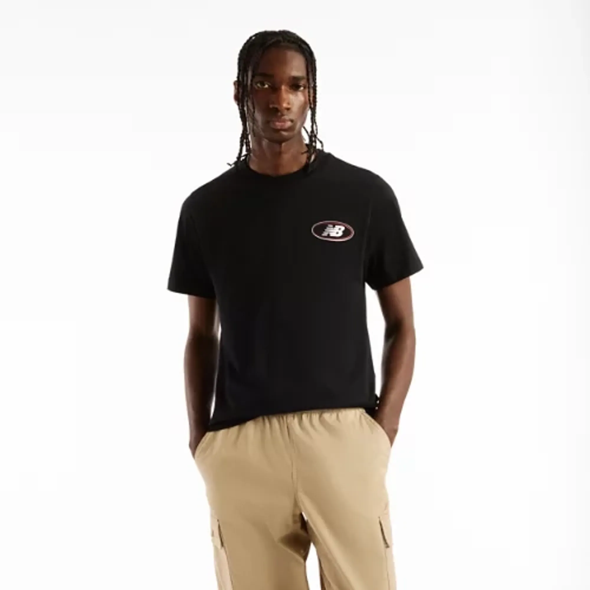 New Balance Men's Oval T-Shirt in Black Cotton Jersey