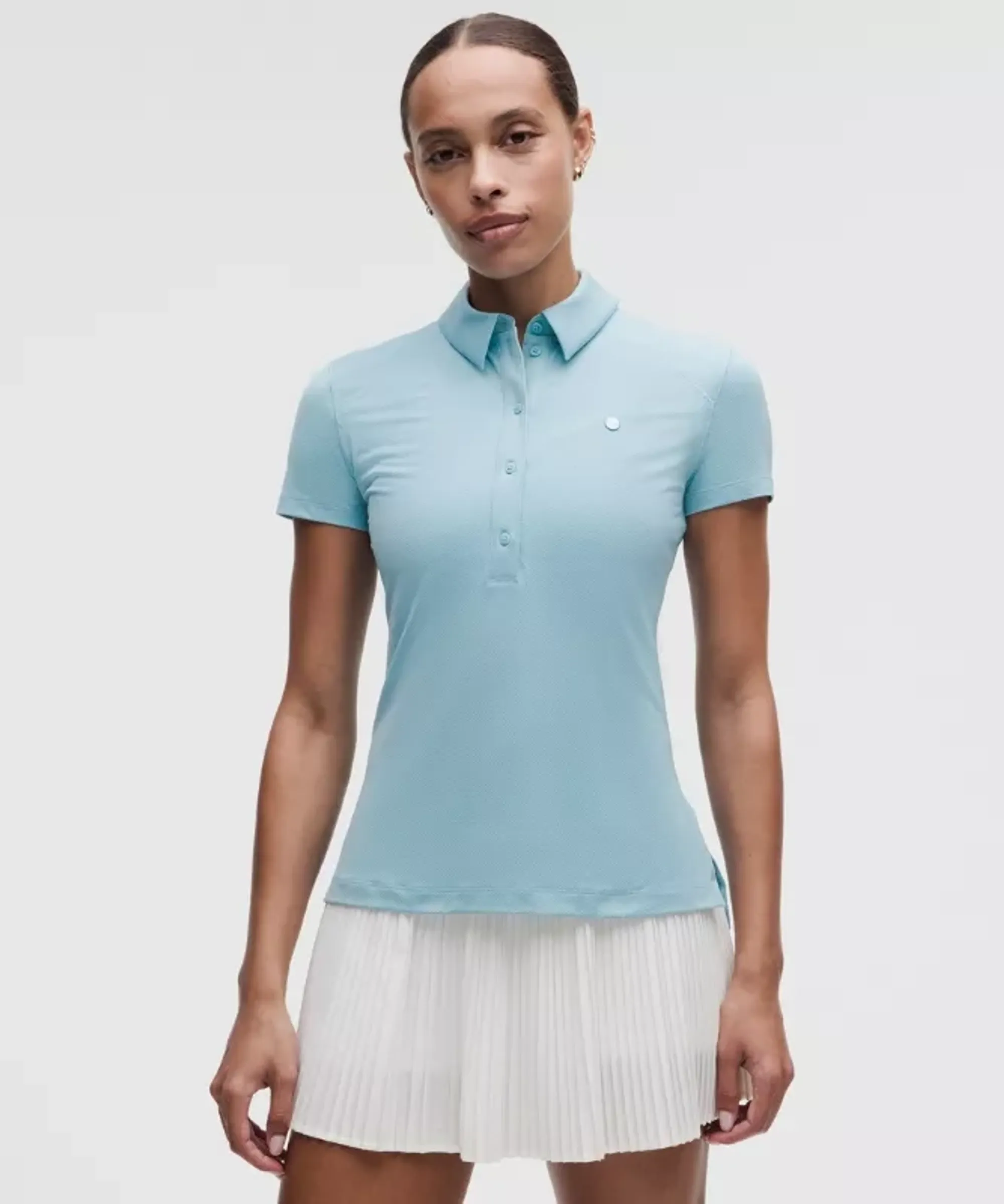 lululemon – Women's Quick-Dry Short-Sleeve Polo Shirt Straight Hem Logo – Color Blue – Size 8