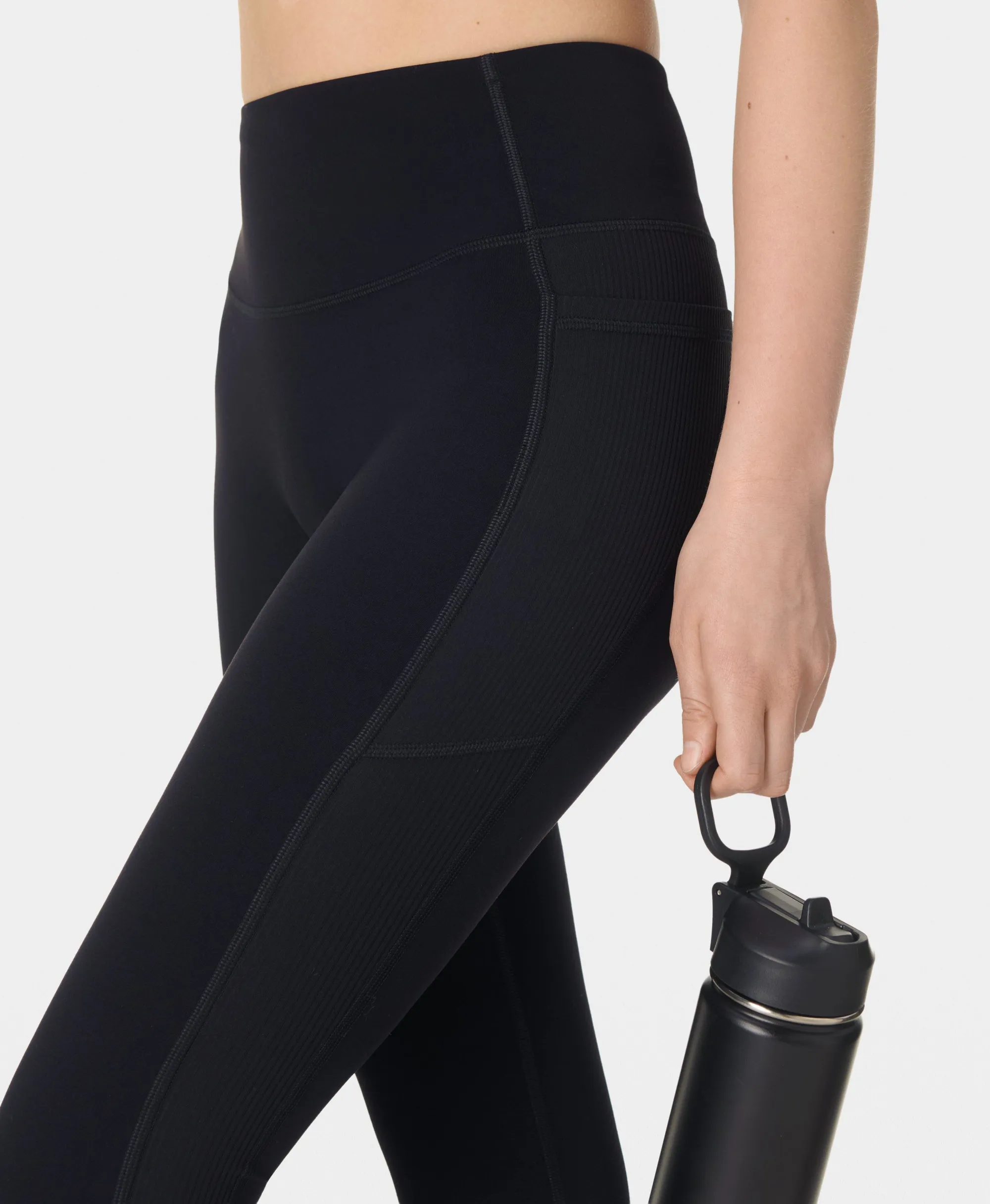 Sweaty Betty Ultimate Studio 7/8 Yoga Ribbed Leggings, Black, Women's S