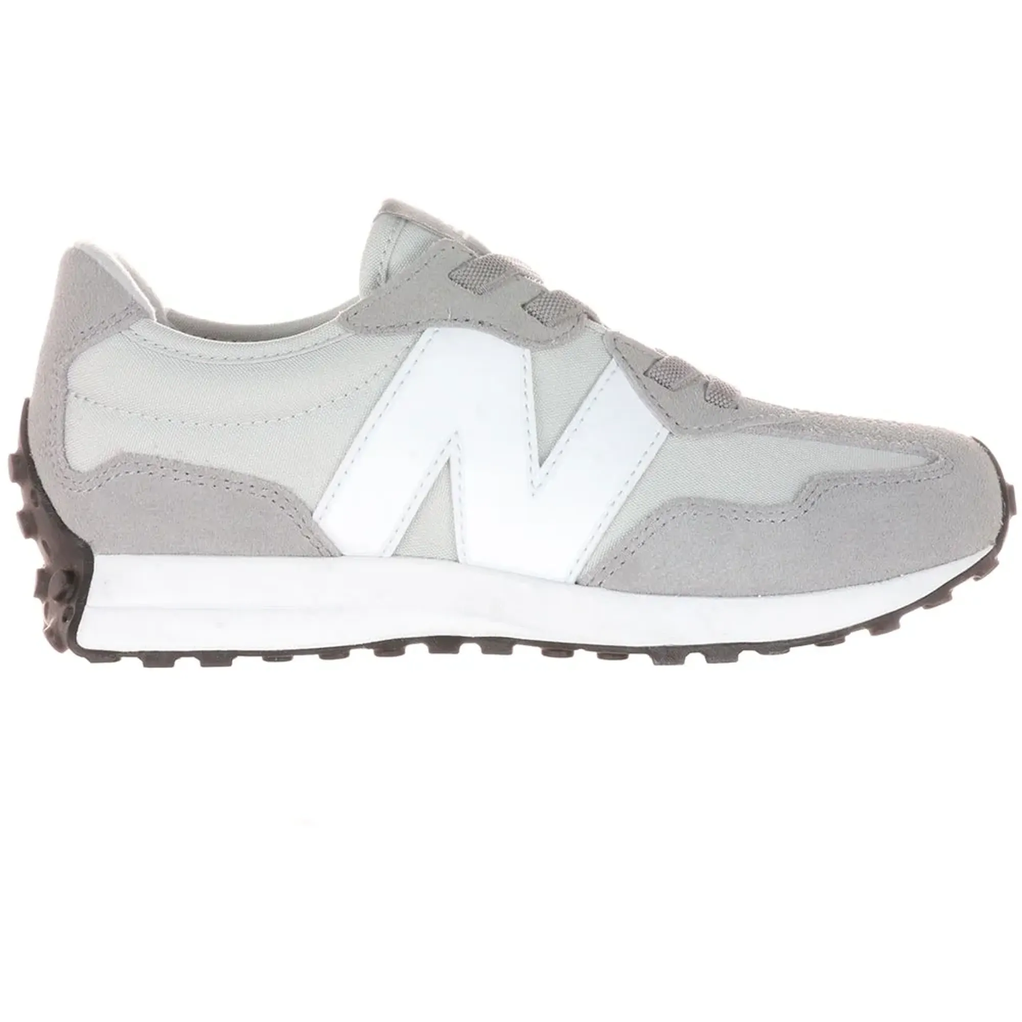 New Balance Kids 327 Bungee Lace in Grey Suede/Mesh
