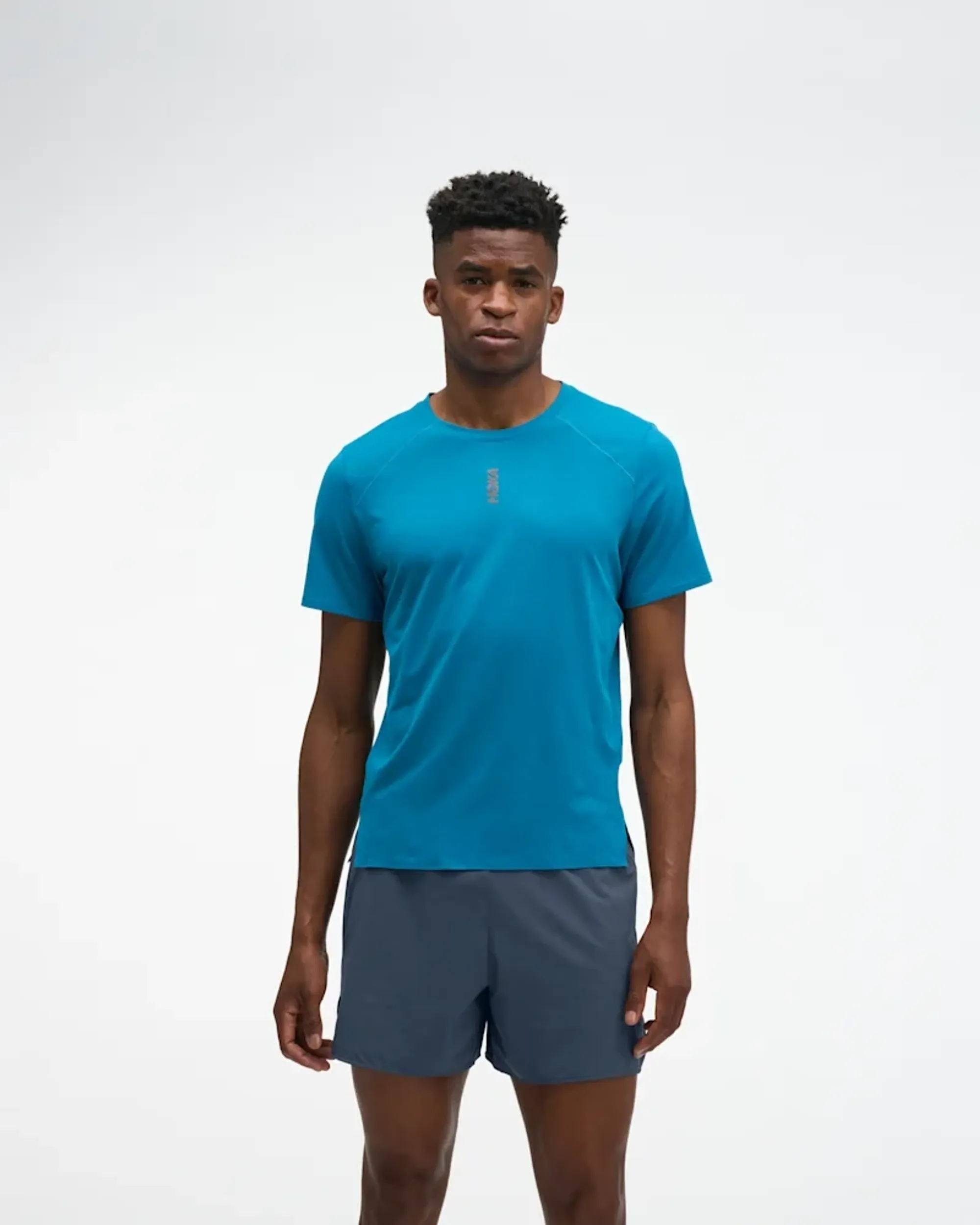 Hoka Men's Everyrun Short Sleeve Top In Night Glow Blue