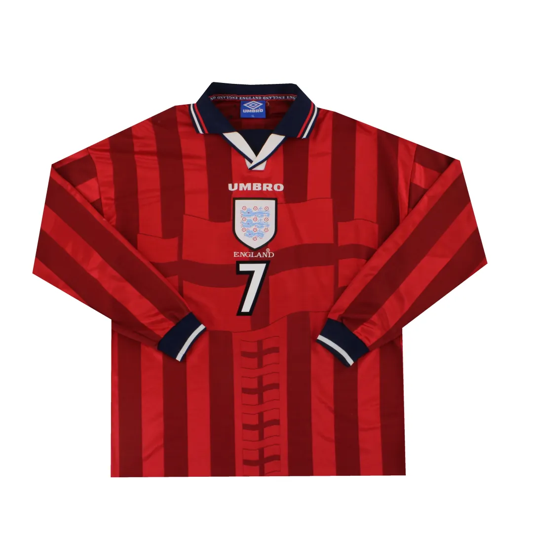 1997-99 England Umbro Away Shirt Beckham #7 L/S XL - England
