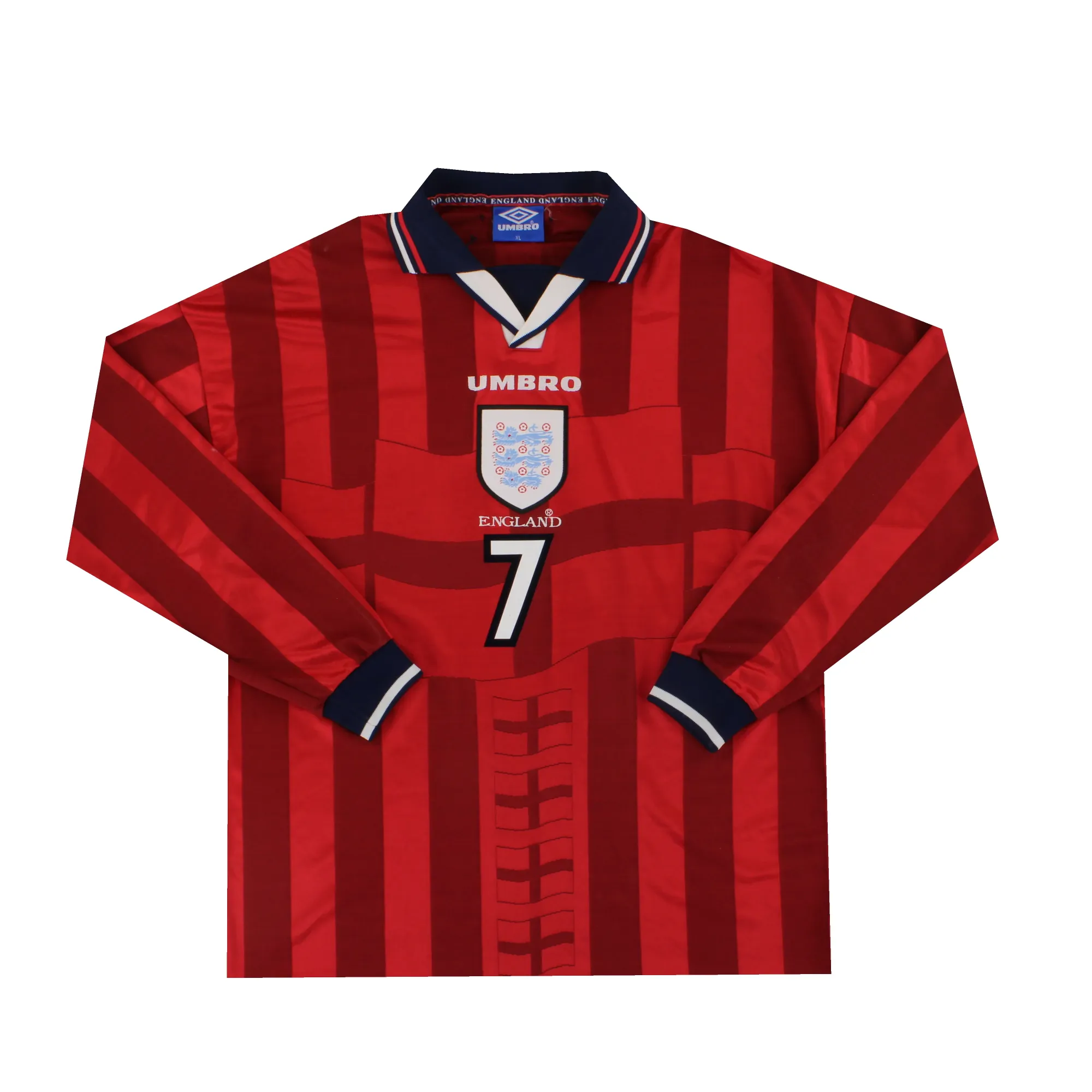 1997-99 England Umbro Away Shirt Beckham #7 L/S XL - England / Excellent 