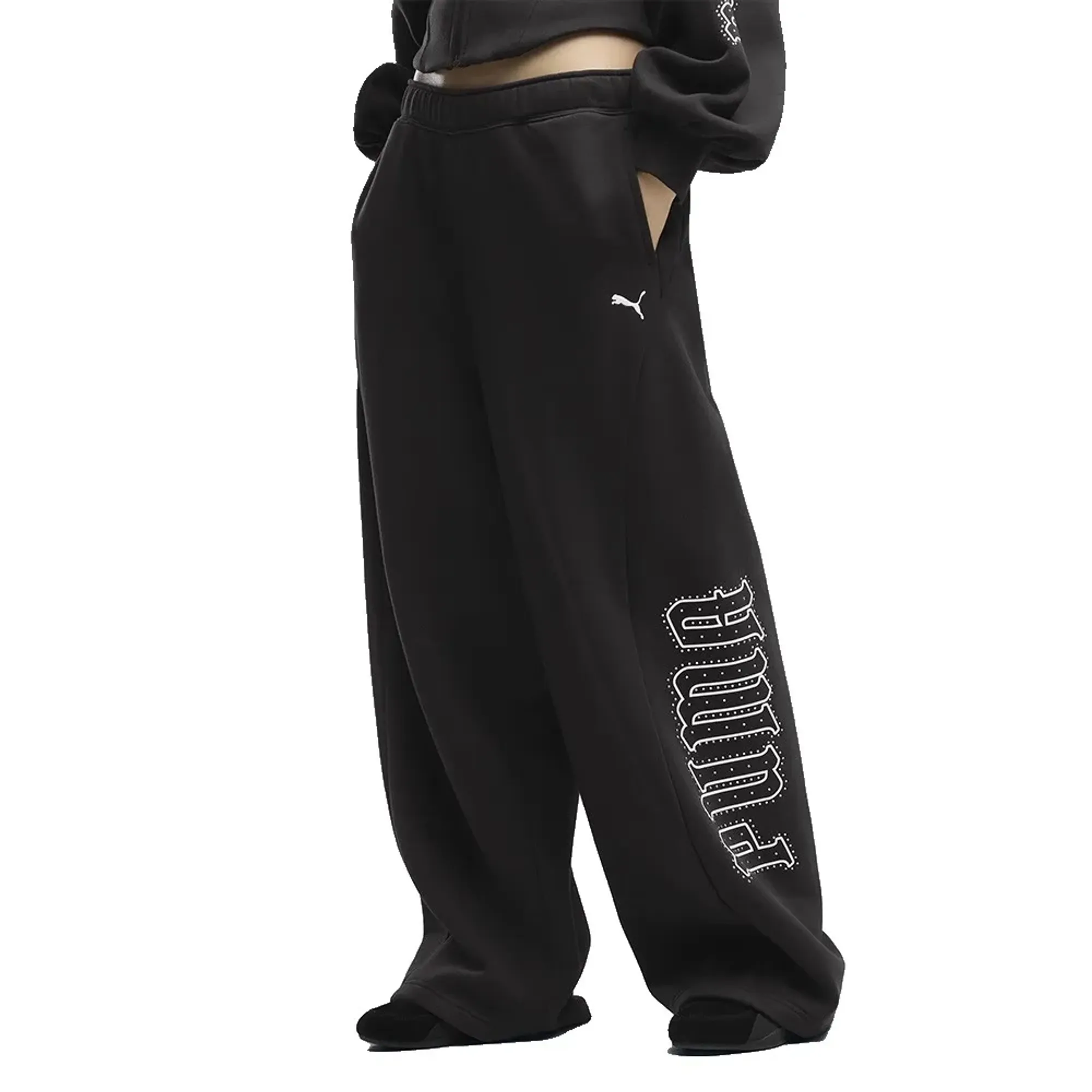 PUMA Street Glam Slouchy Bedazzled Oversized Pants Women in Black | Size Large