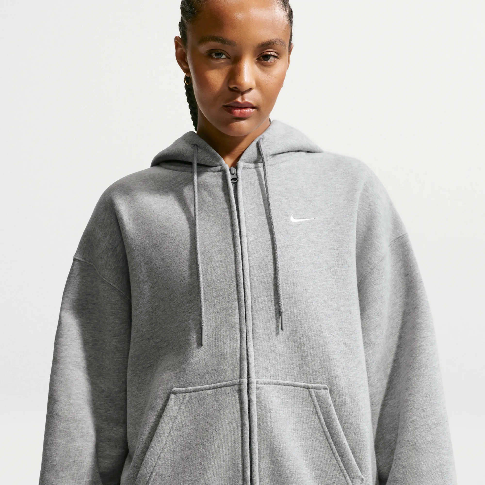Nike Studio Medium Weight Oversized Full-Zip Hoodie - Grey - Fleece