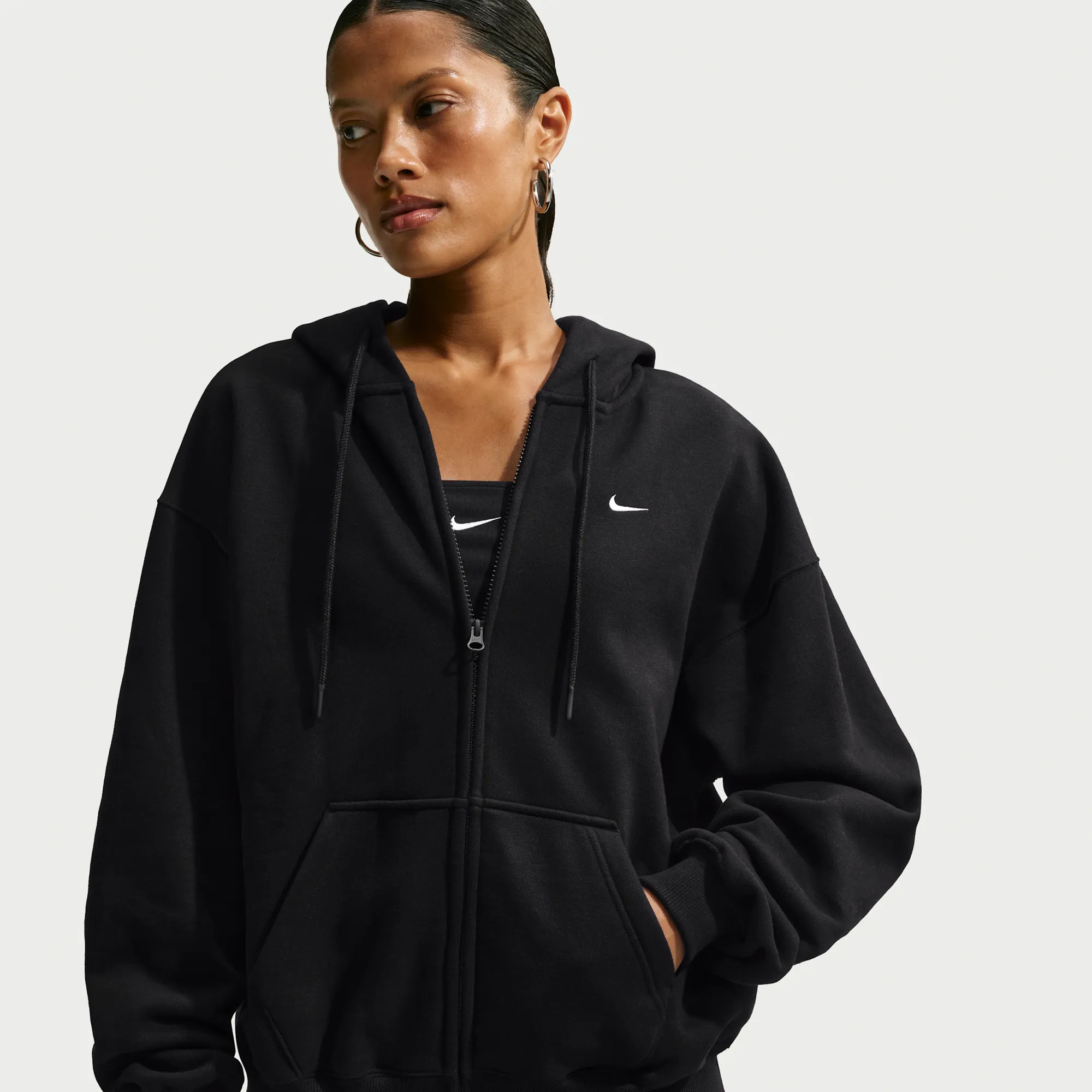 Nike Studio Medium Weight Oversized Full-Zip Hoodie - Black - Fleece