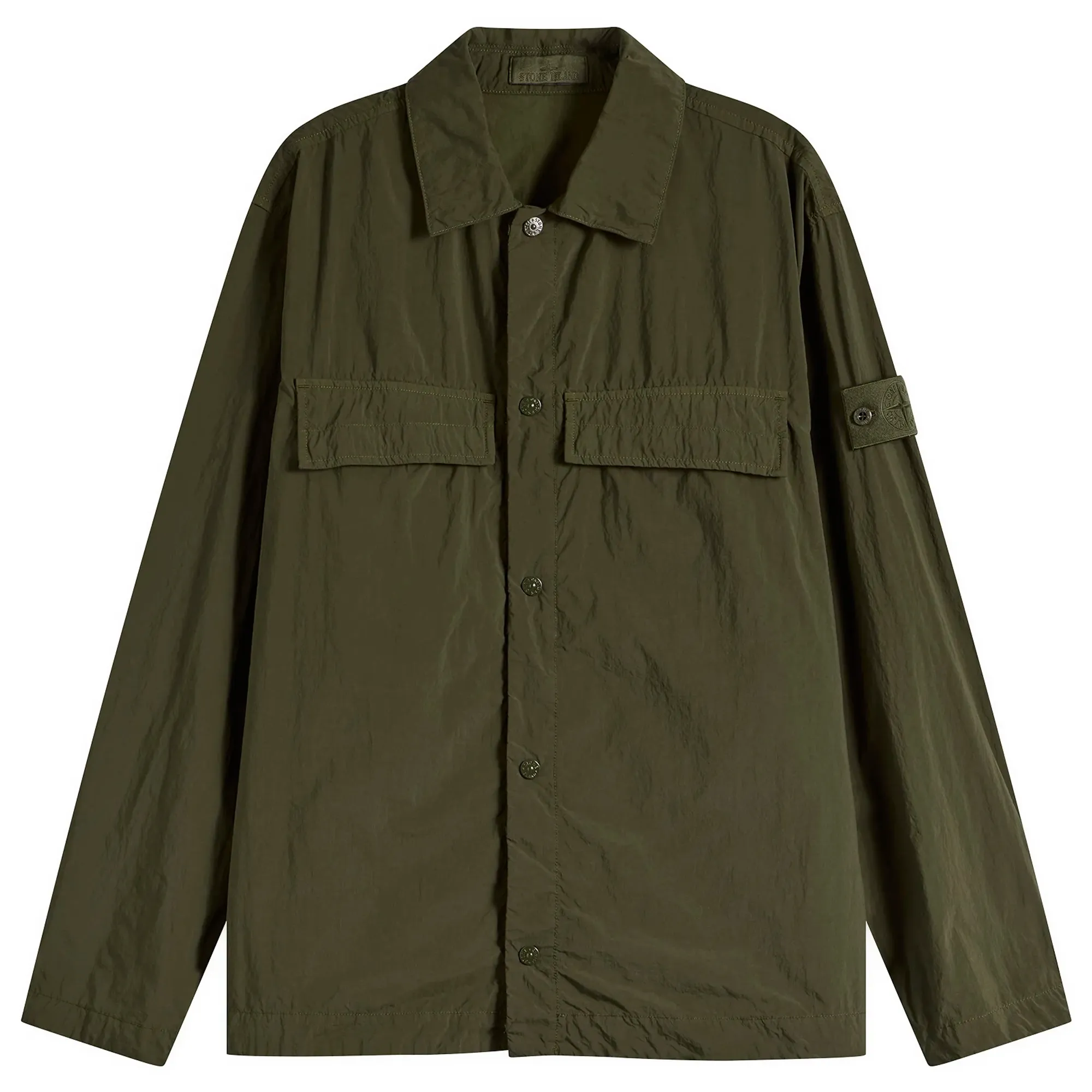 Stone Island Men's Ghost Nylon Smerigliato Shirt Jacket Military Green
