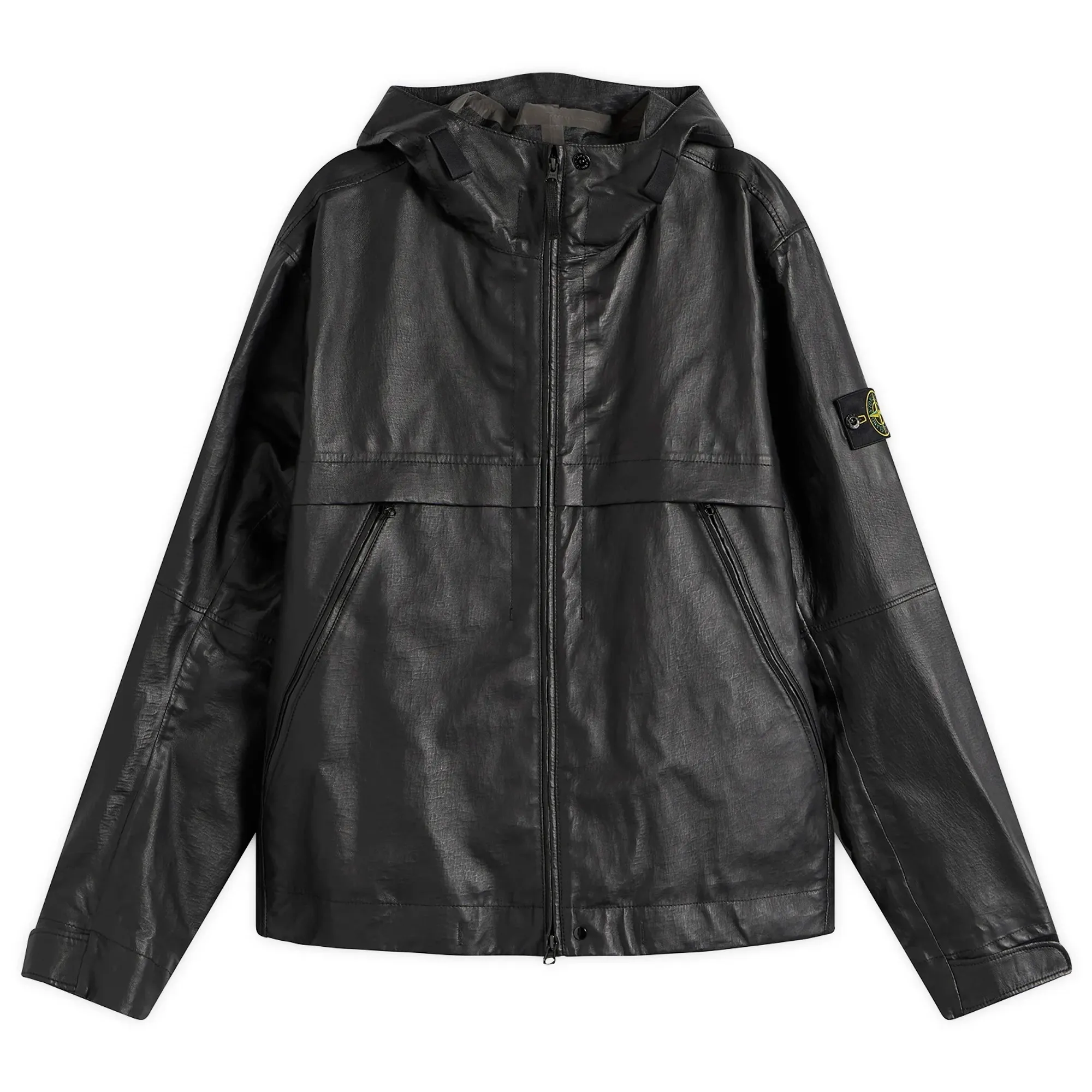 Stone Island Men's Leather Organza Hooded Jacket Black