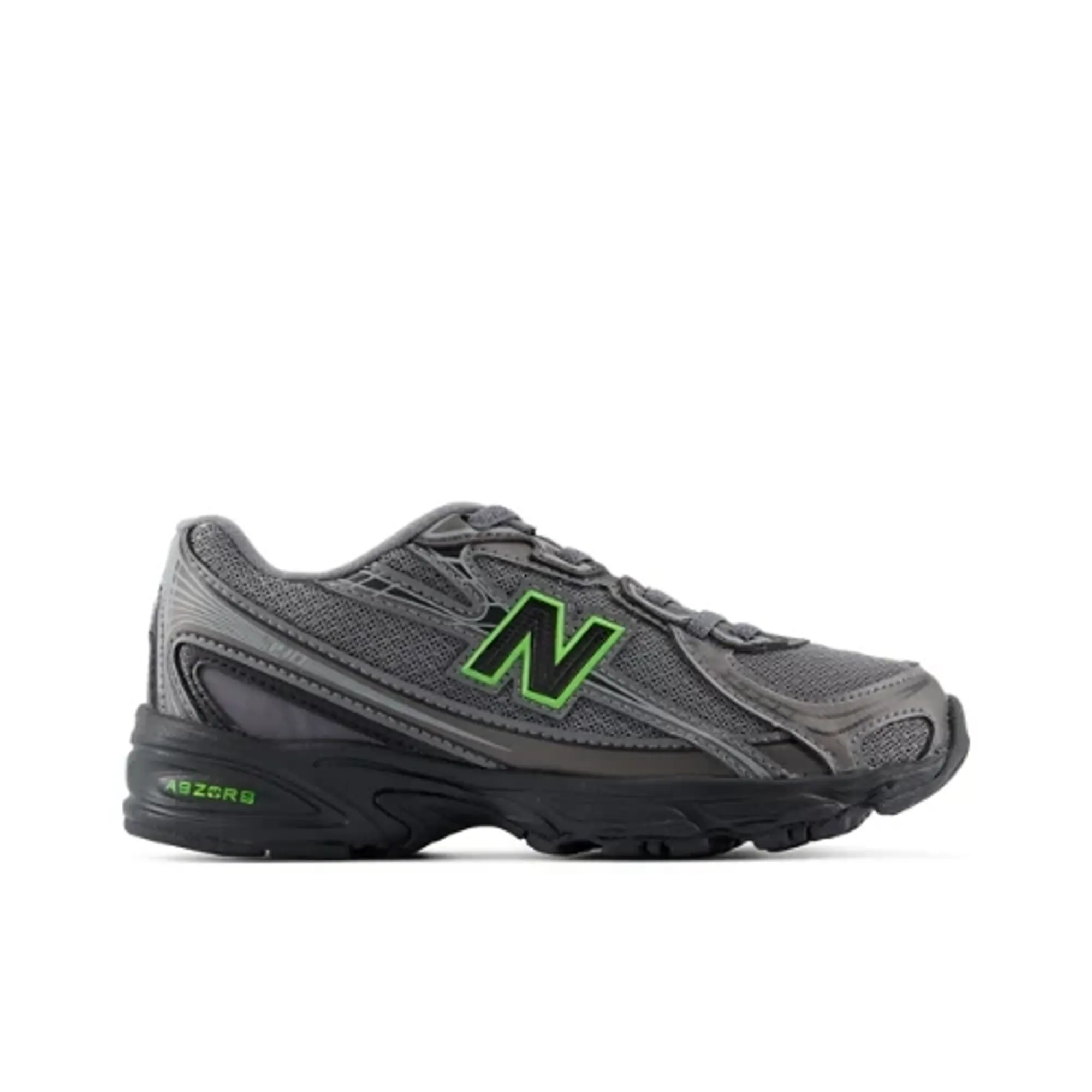 New Balance Kids 740 Bungee Lace in Black/Green Synthetic