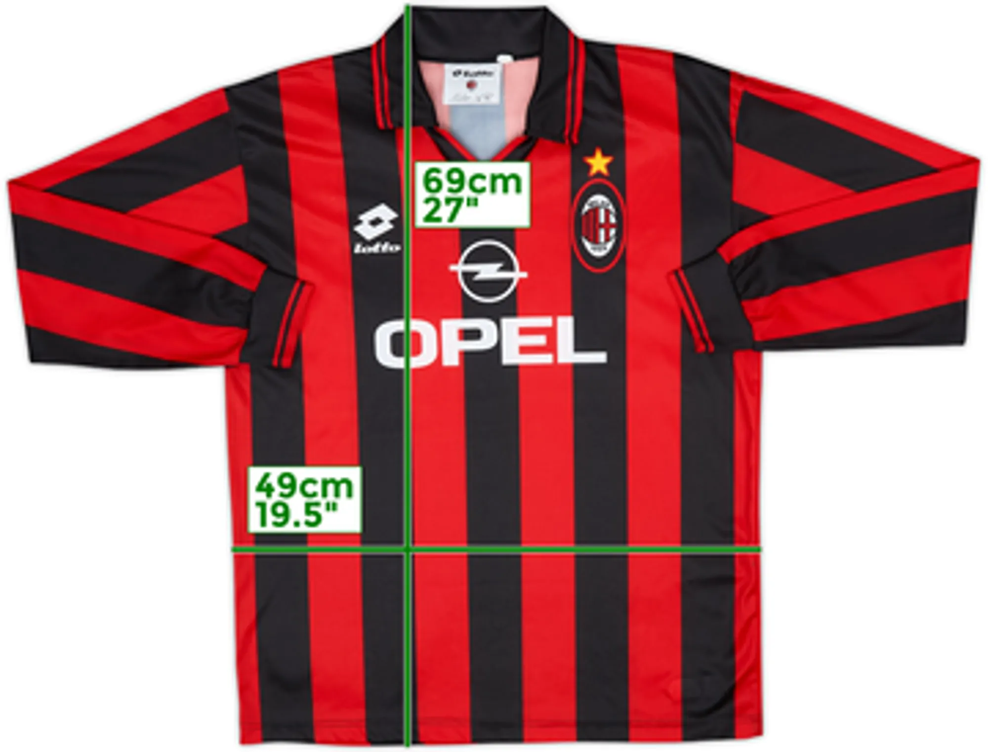 1996-97 AC Milan Home L/S Shirt - 9/10 - (XL.Boys)