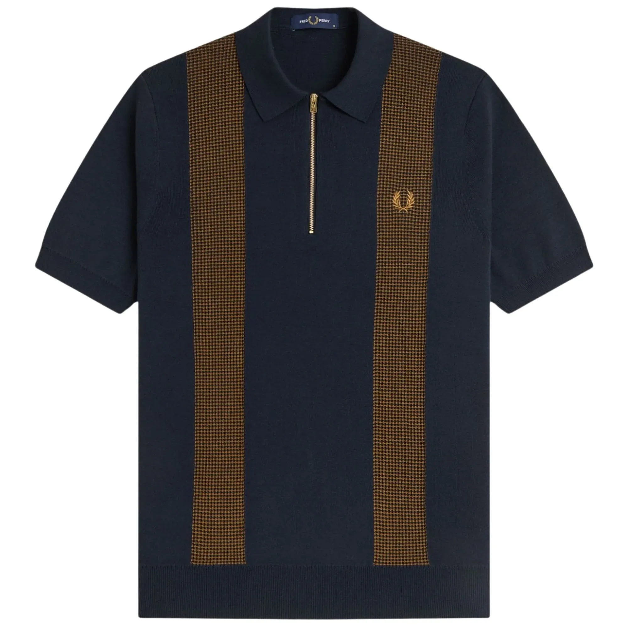 Fred Perry Panel Detail Knitted Shirt - Navy S