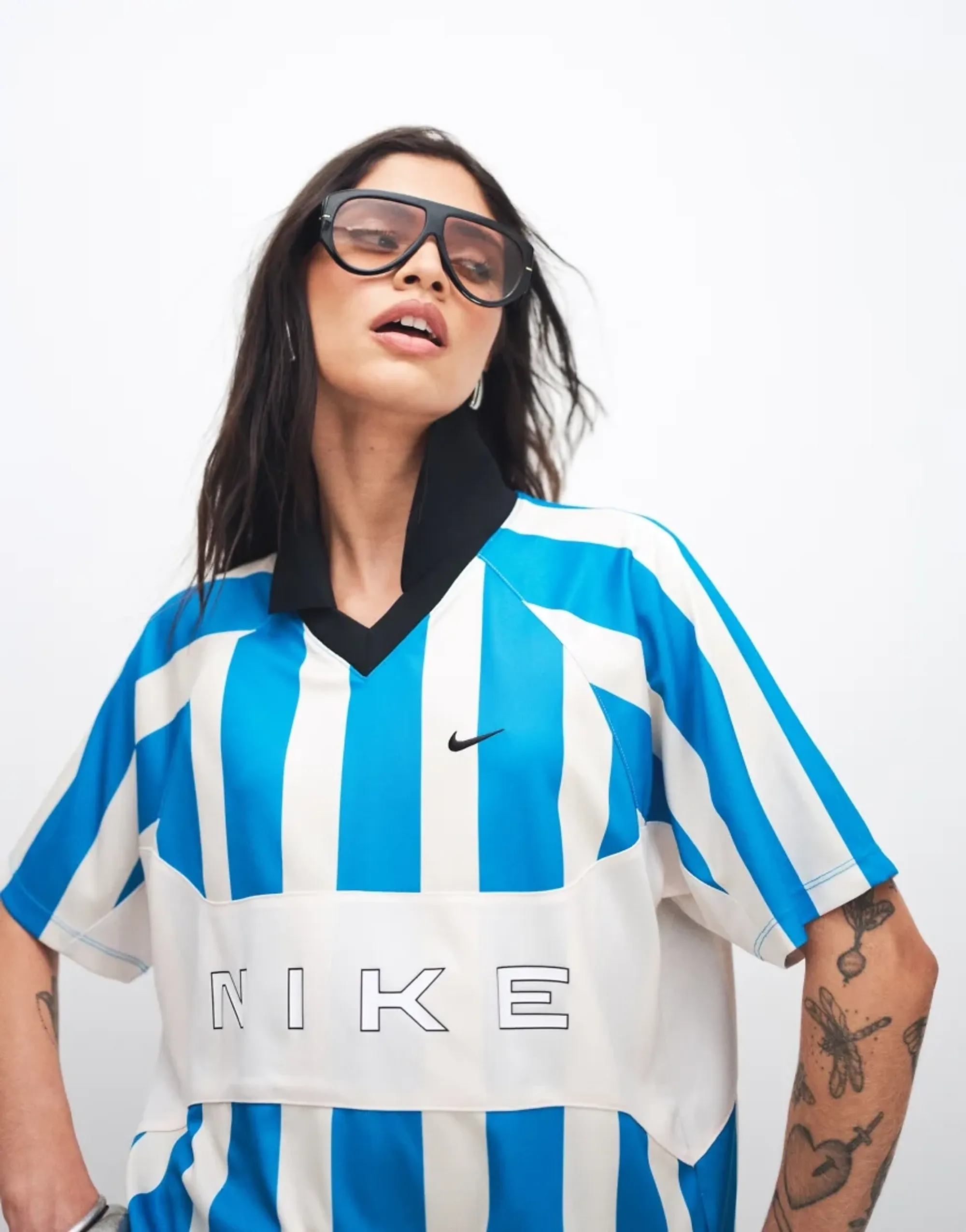 Nike Street Stripe Jersey T-Shirt In Blue And White