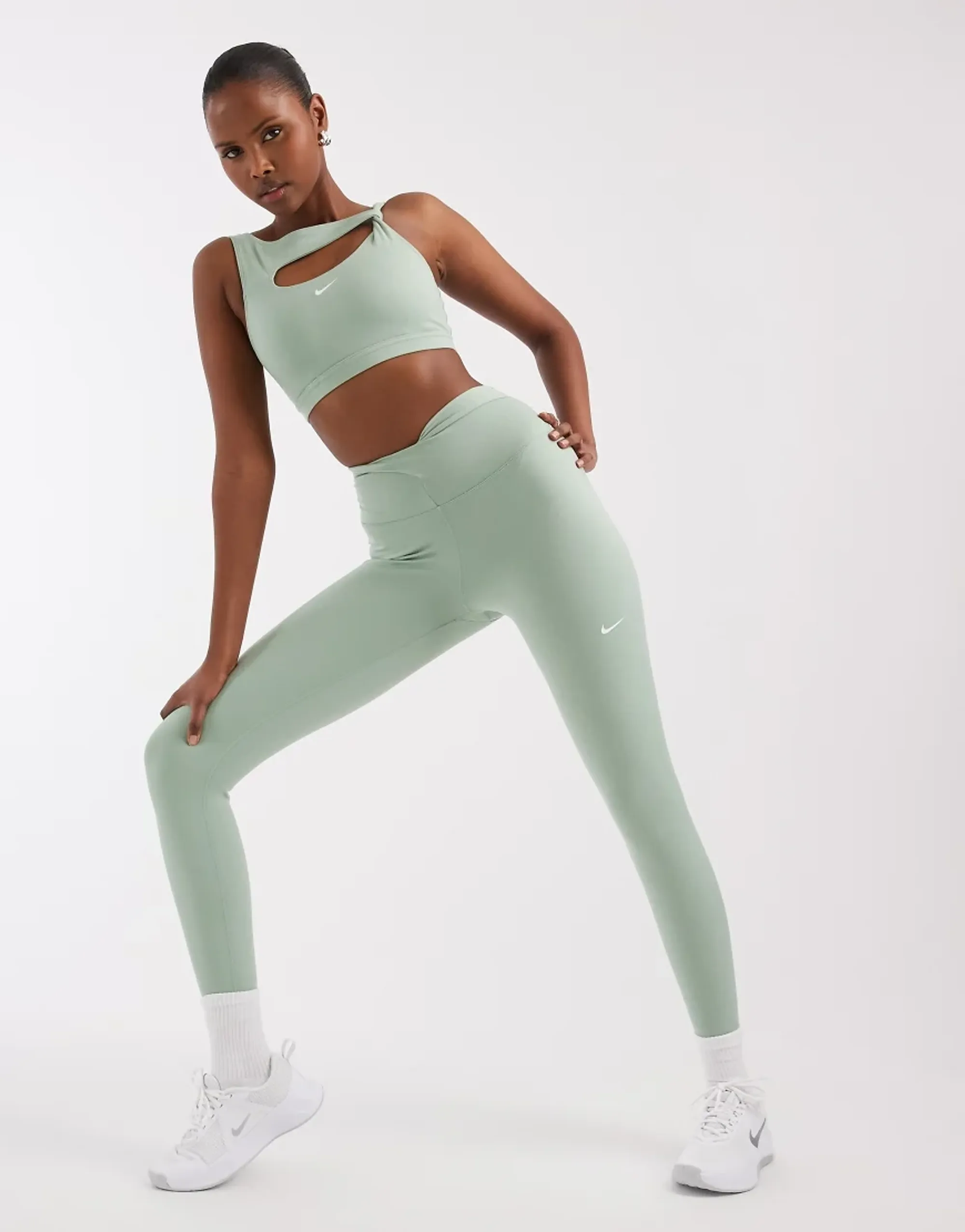 Nike Training One Dri-Fit Wrap Waist 7/8 Leggings In Green