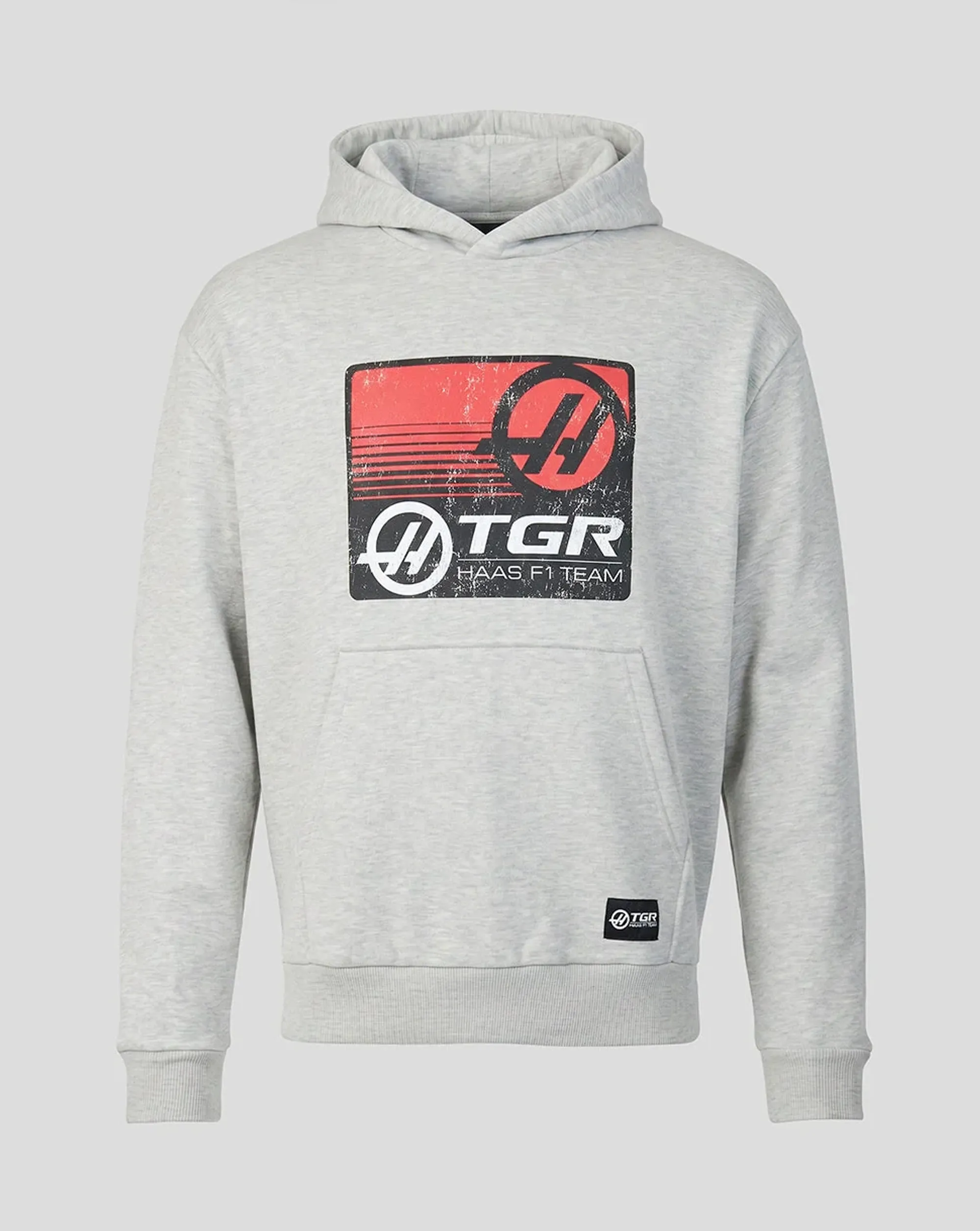 Castore Official Haas Team Unisex Full Logo Front Graphic Pullover Hoodie - Grey Marl