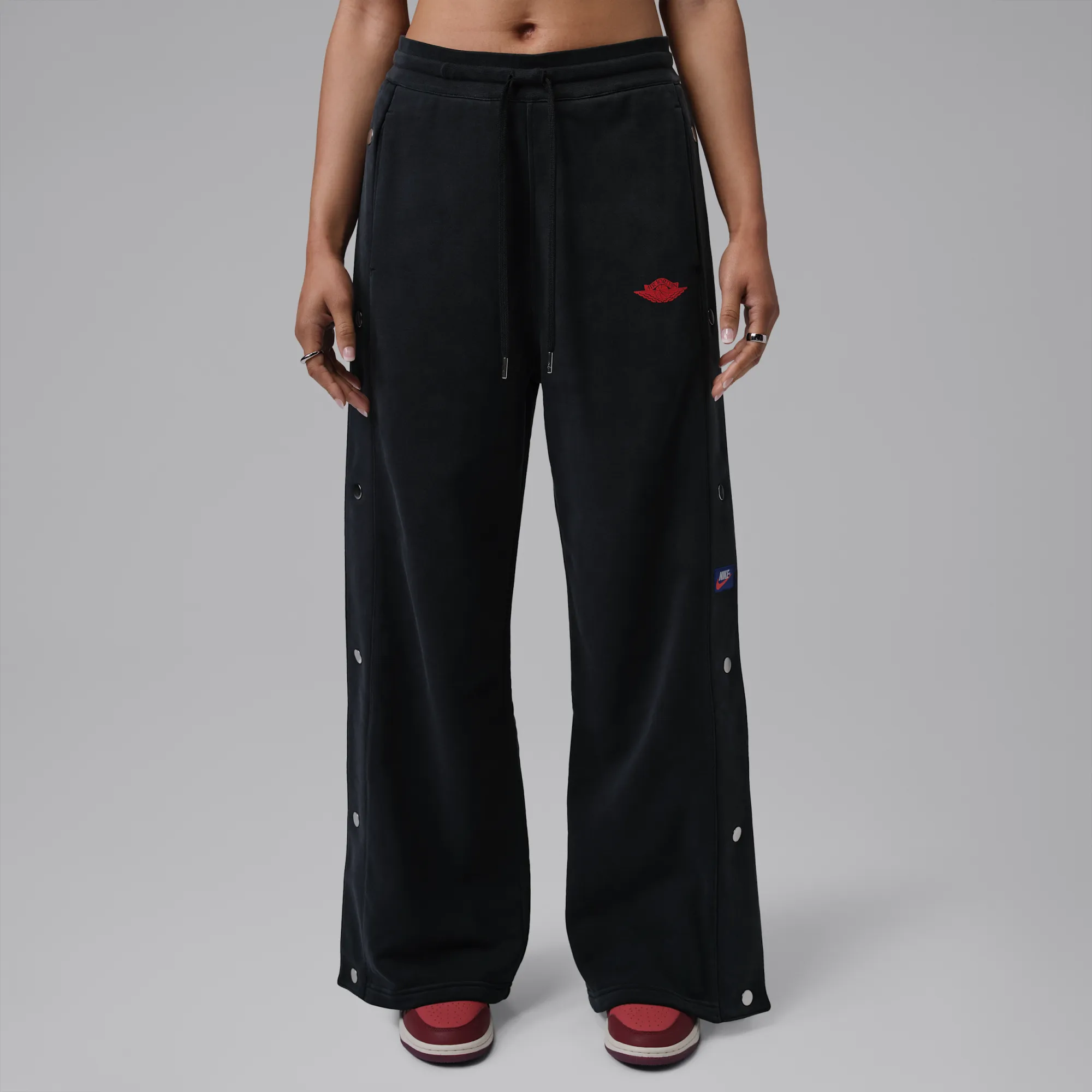 Nike Jordan Flight Fleece Women's French Terry Press-Stud Trousers - Black - Fleece