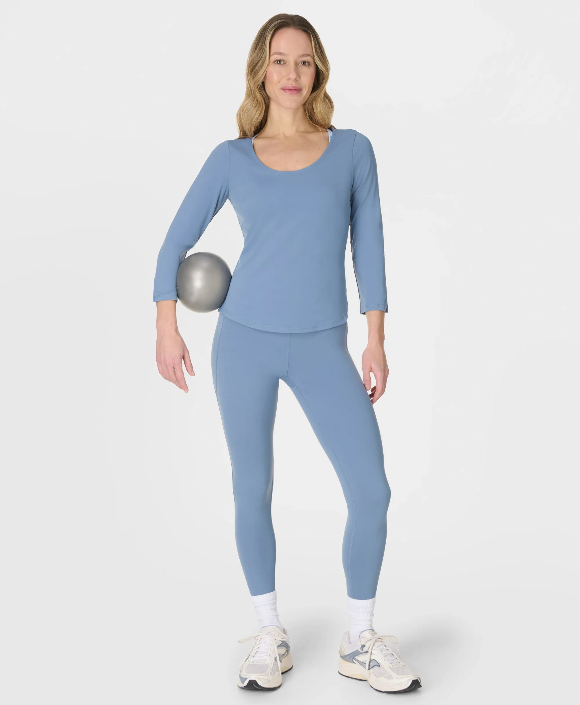 Sweaty Betty Ultimate Studio Yoga 3/4 Sleeve T-Shirt, Blue, Women's S