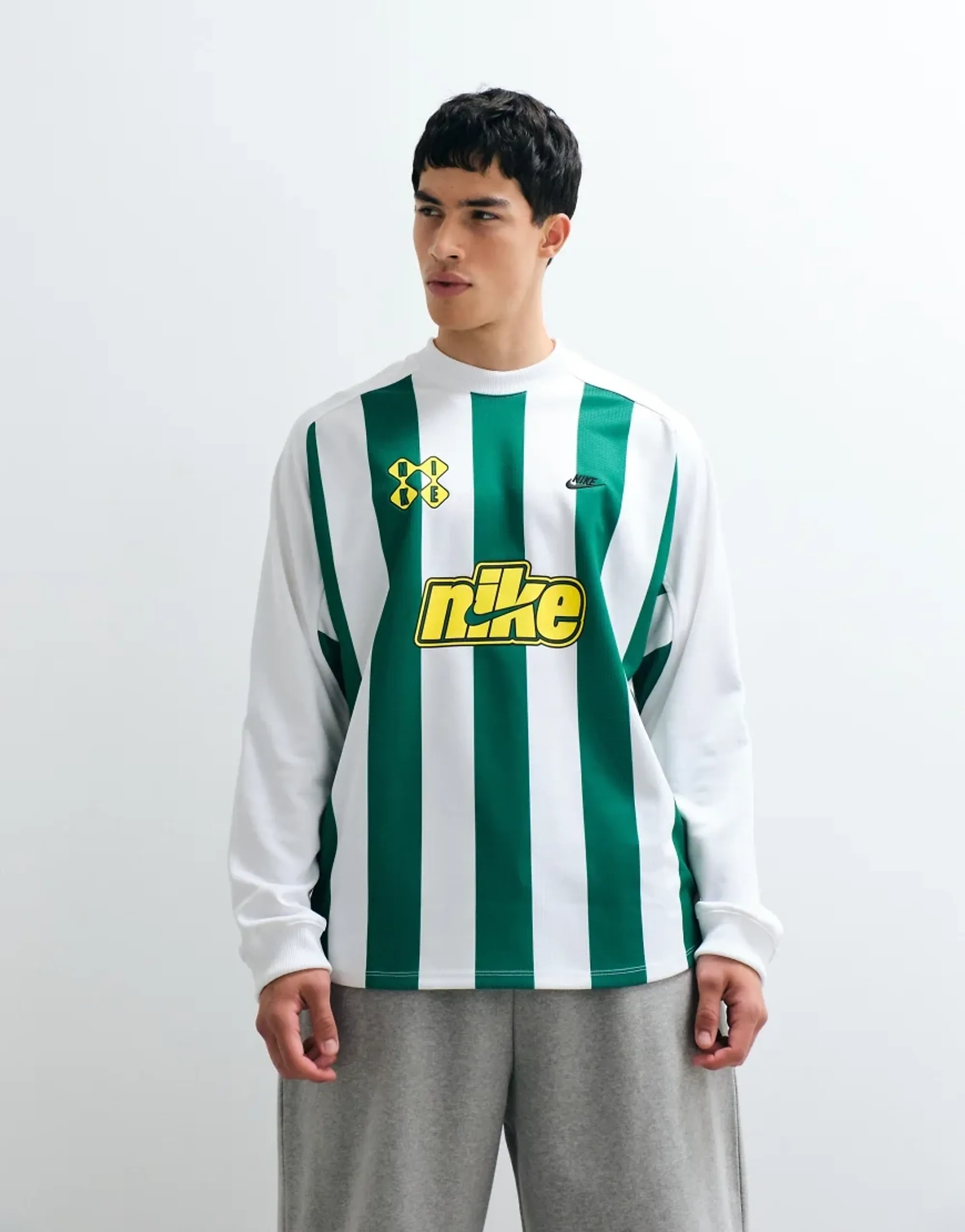 Nike Futbol Stripe Goalie Top In Green And White
