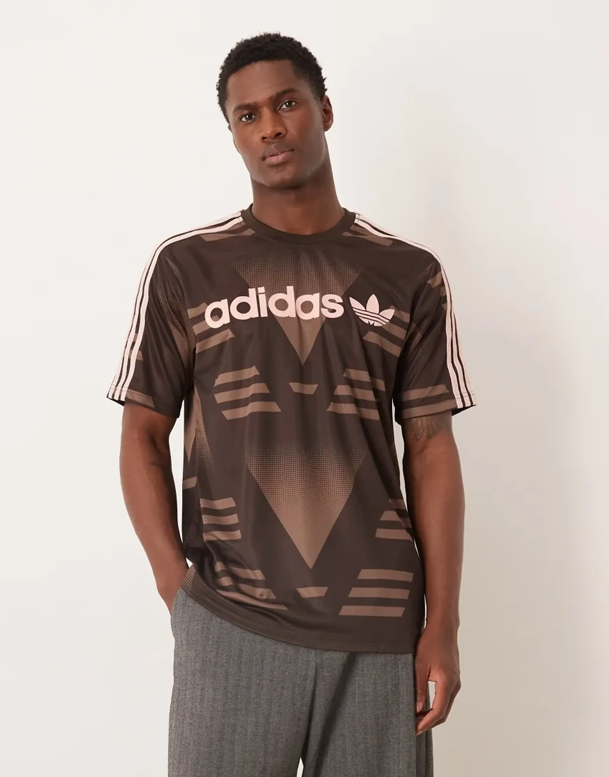 Adidas Originals Loose Sponsored Jersey In Aurora Coffee-Brown