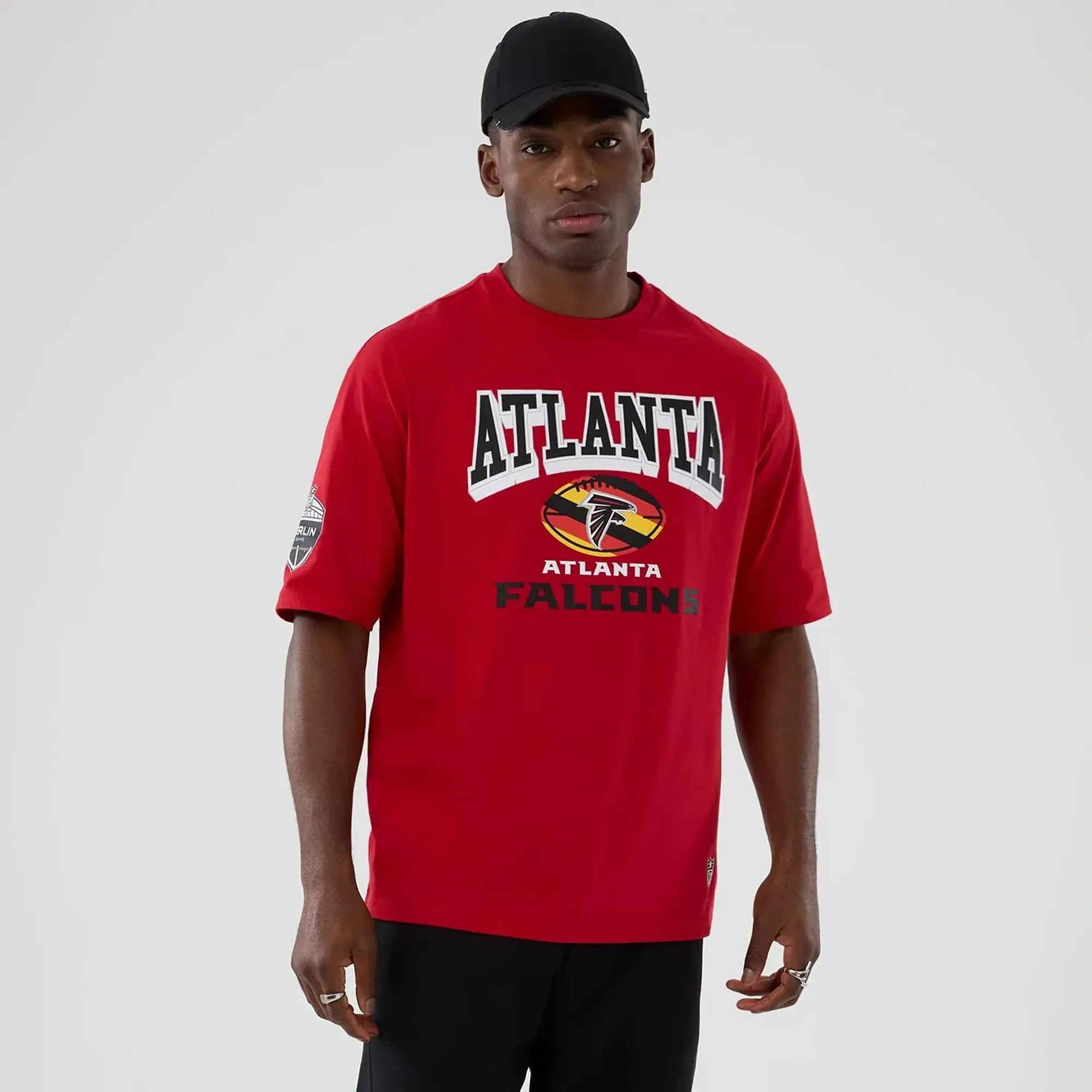 Atlanta Falcons NFL International Series Games 2025 Red Oversized T-Shirt New Era Cap adult unisex